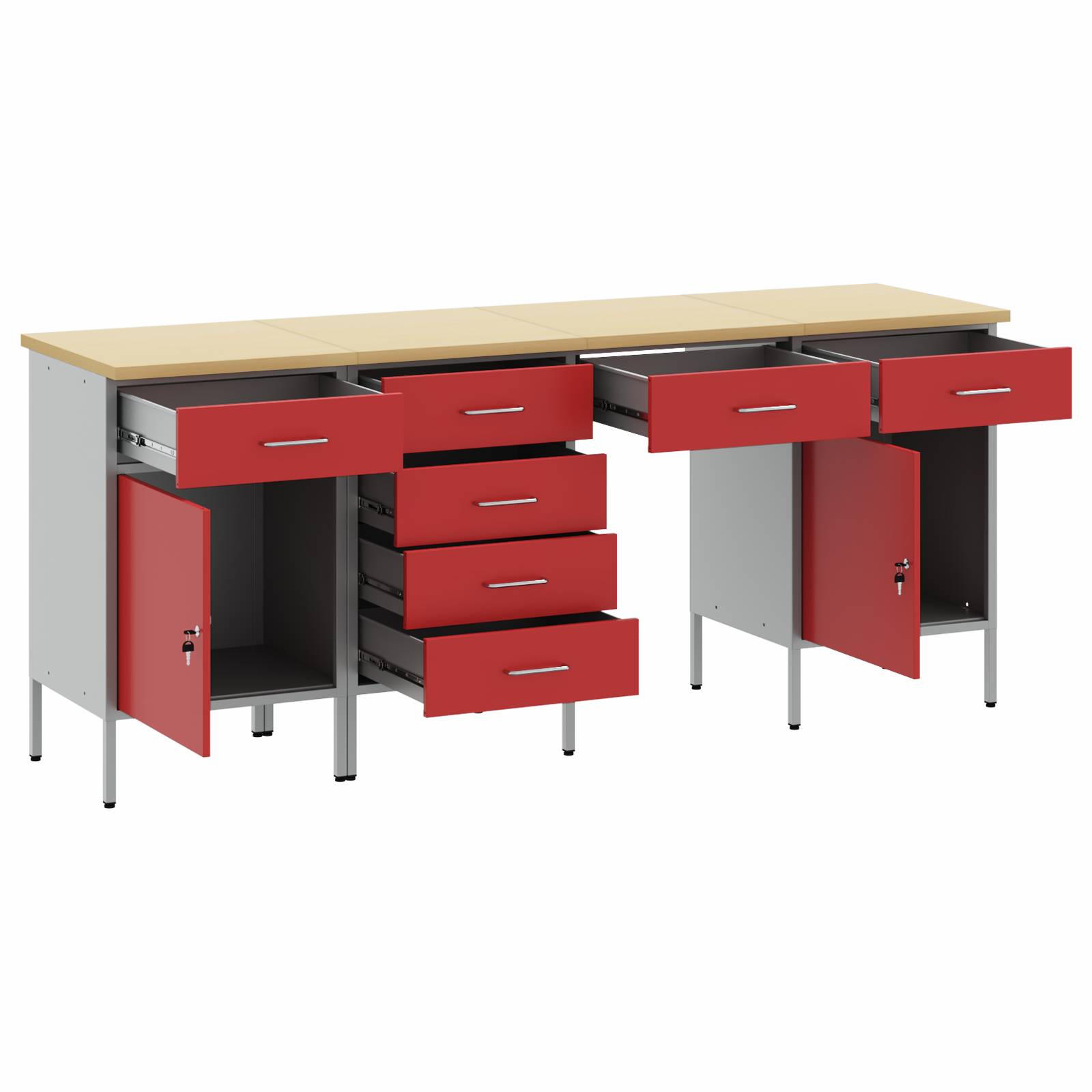 vidaXL 4-teiliges Set aus Arbeitskabine und Tisch, rot, Melamin und Stahl
