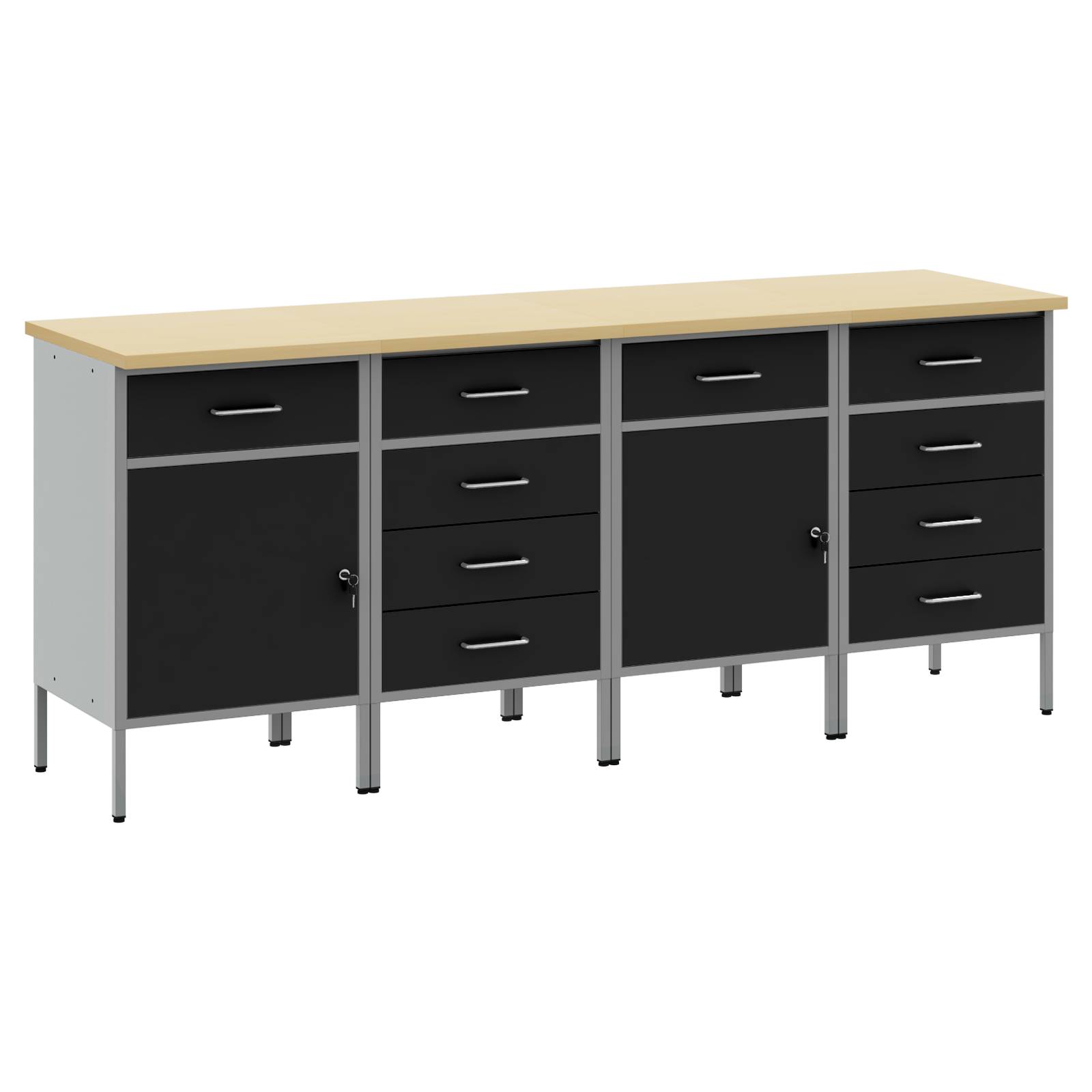 vidaXL 4-teiliges Werkstatt-Schrank-Set in Schwarz und Grau aus Holzwerkstoff und Stahl