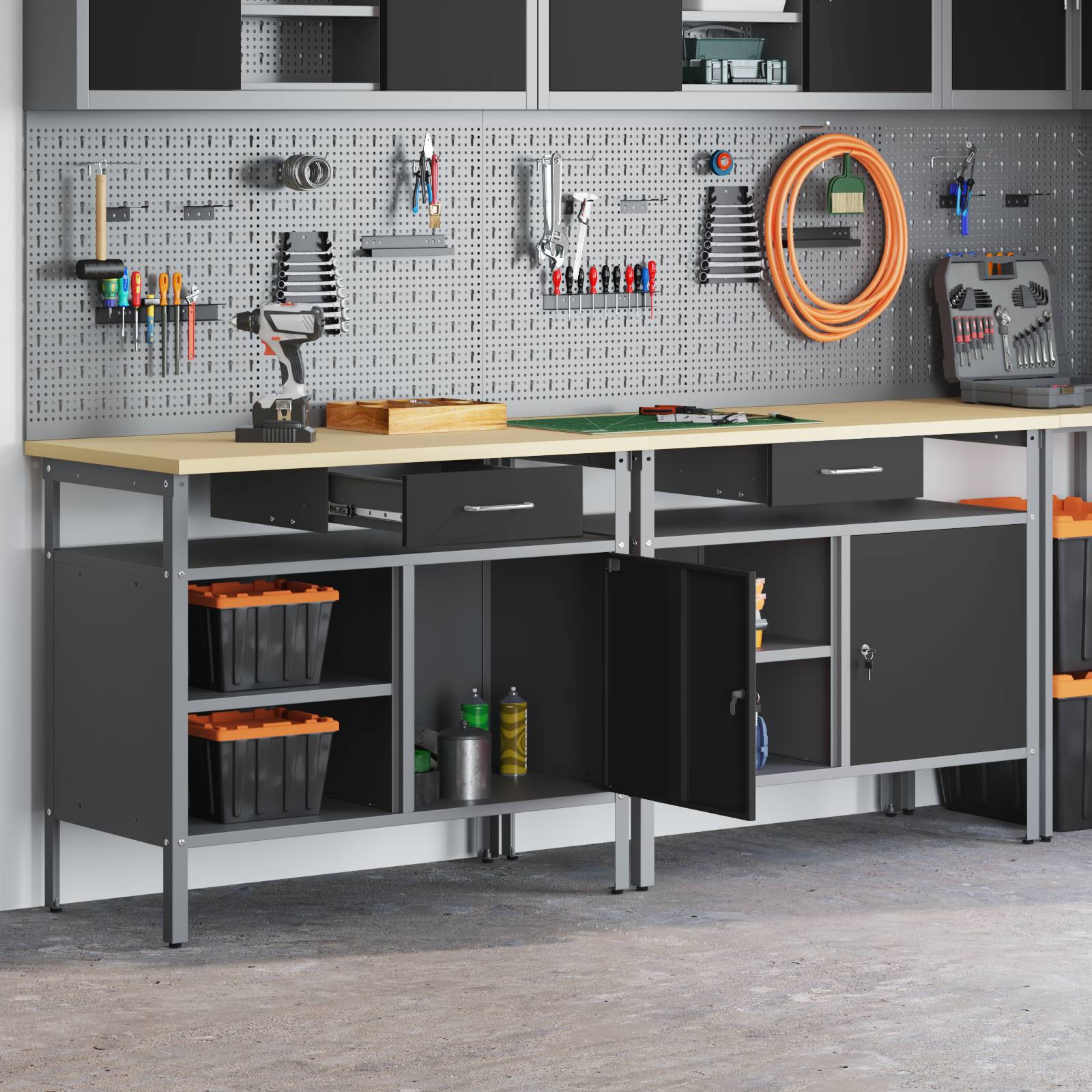 vidaXL 2-tlg. Werkbank-Set Schwarz Stahl