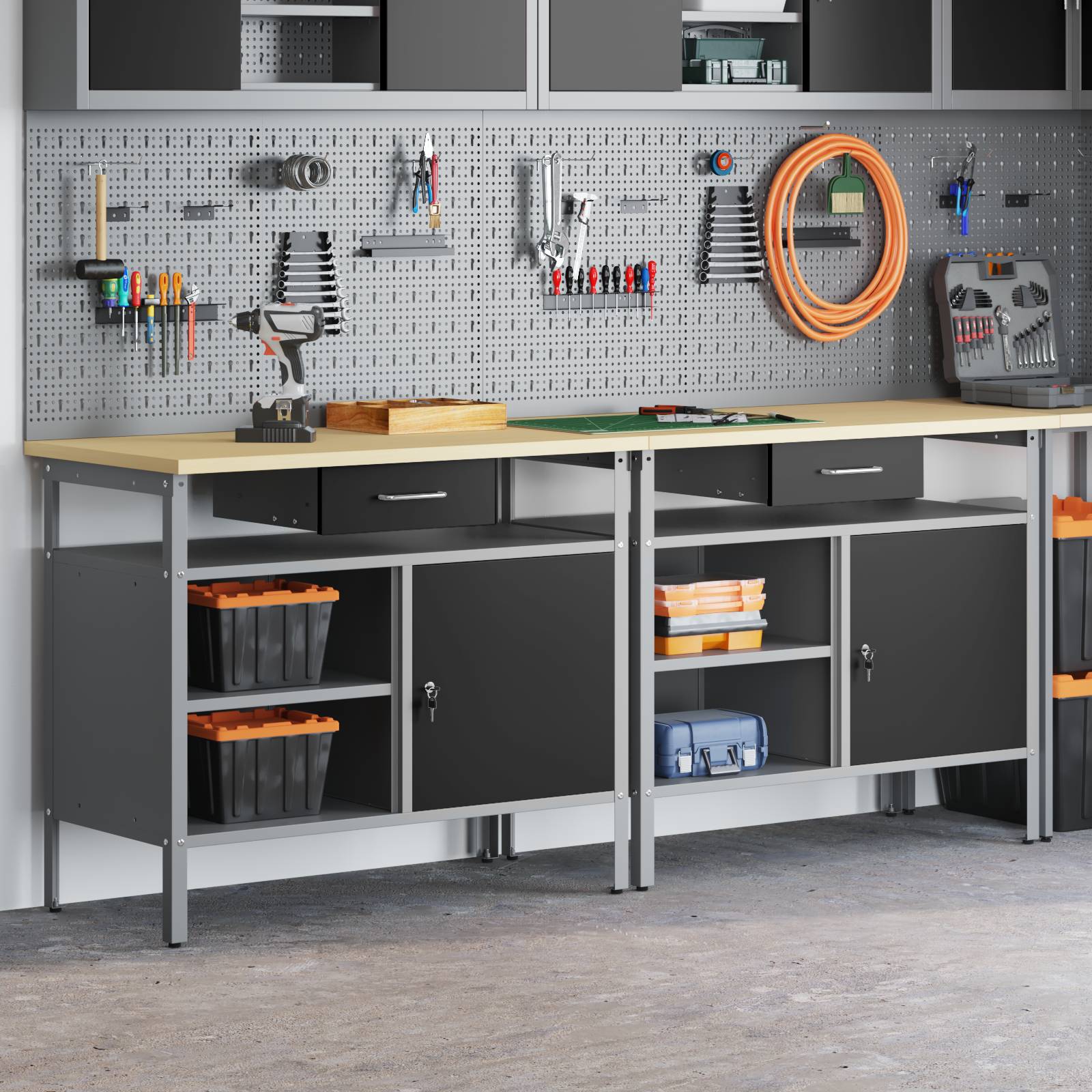vidaXL 2-tlg. Werkbank-Set Schwarz Stahl