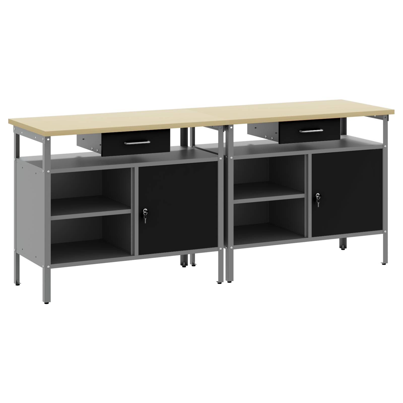 vidaXL 2-tlg. Werkbank-Set Schwarz Stahl