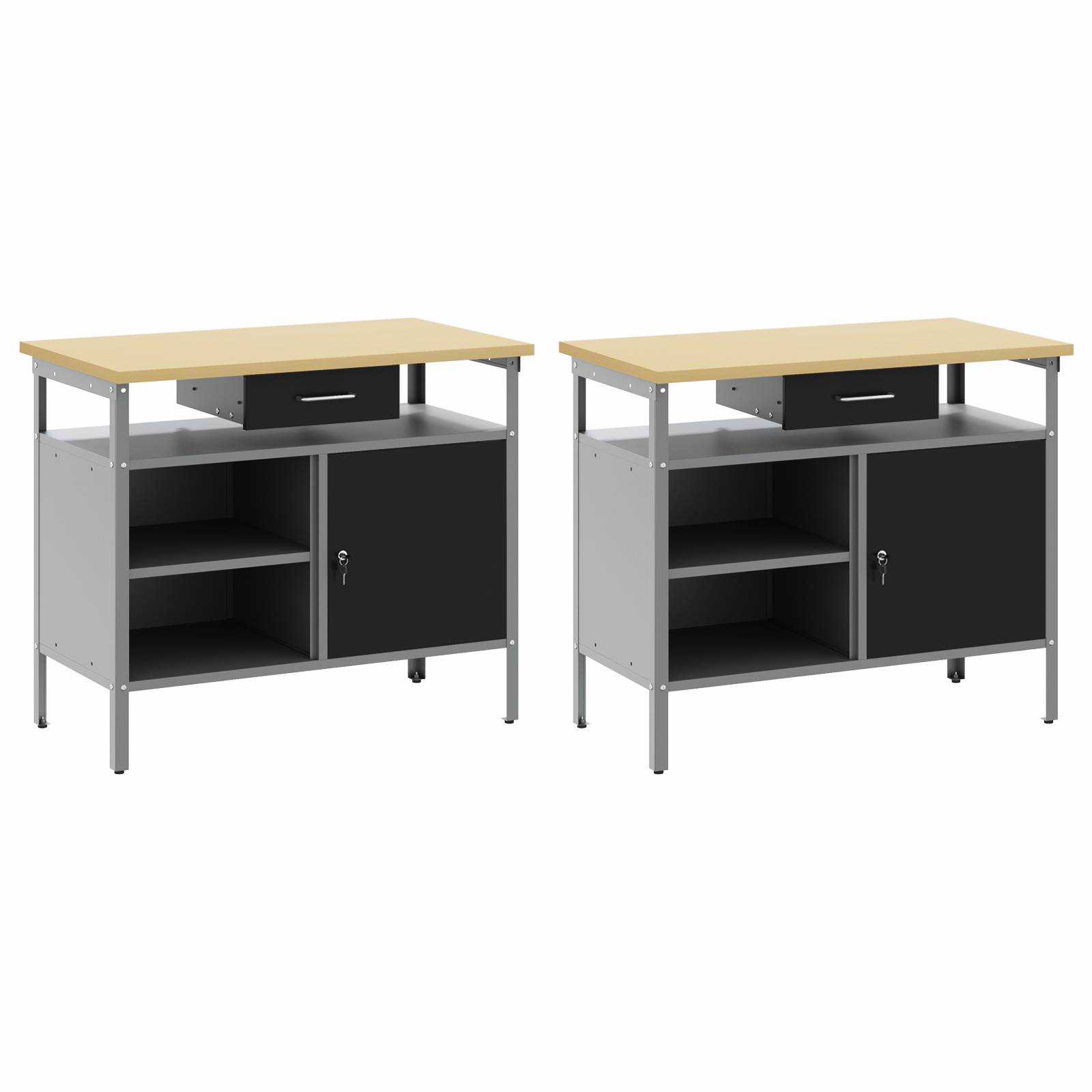 vidaXL 2-tlg. Werkbank-Set Schwarz Stahl