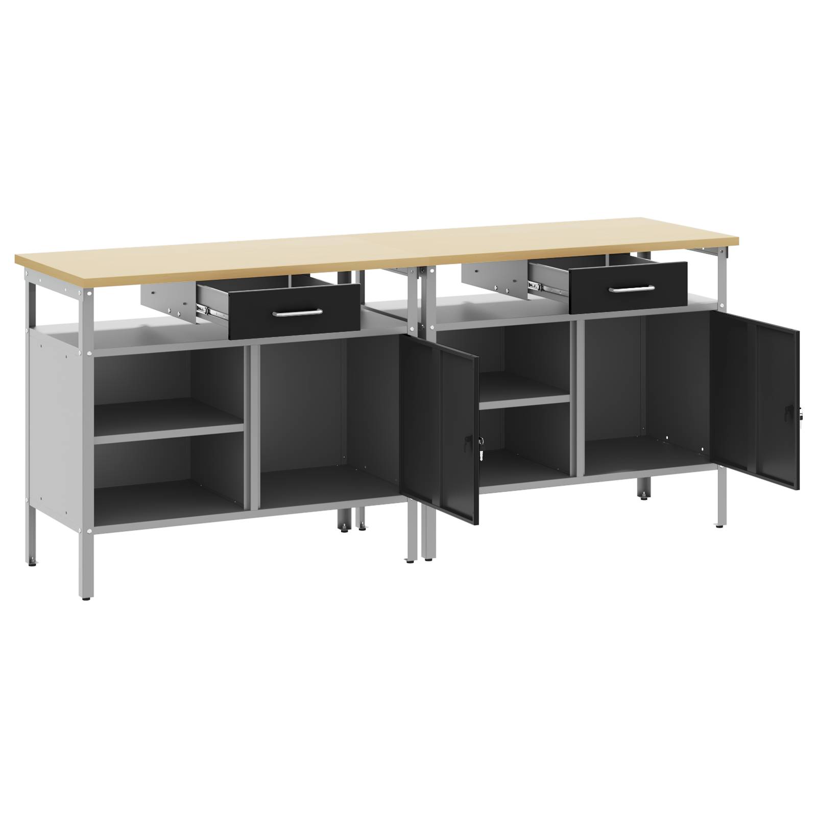vidaXL 2-tlg. Werkbank-Set Schwarz Stahl