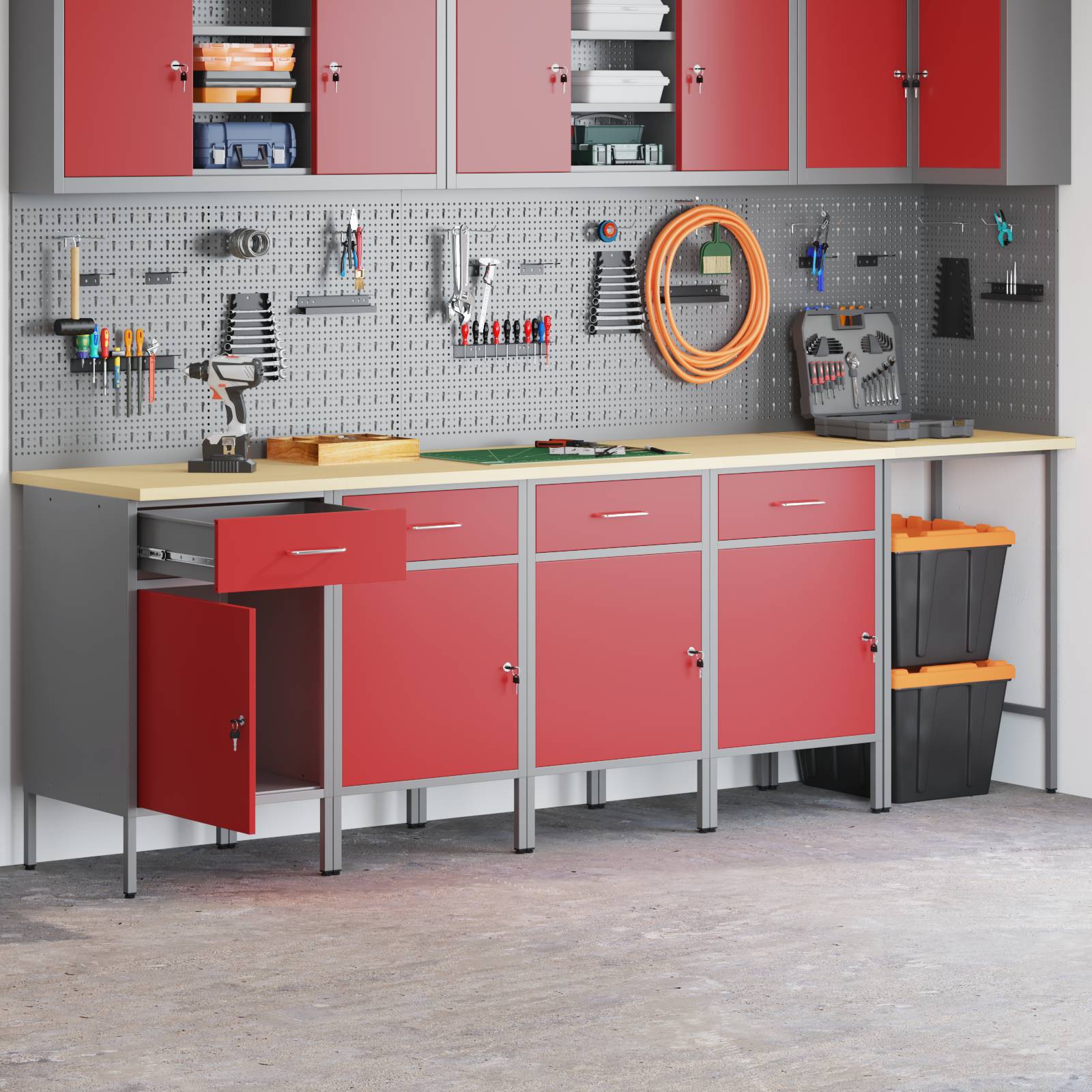 vidaXL 5-tlg. Werkstatteinrichtung-Set Rot Holzwerkstoff