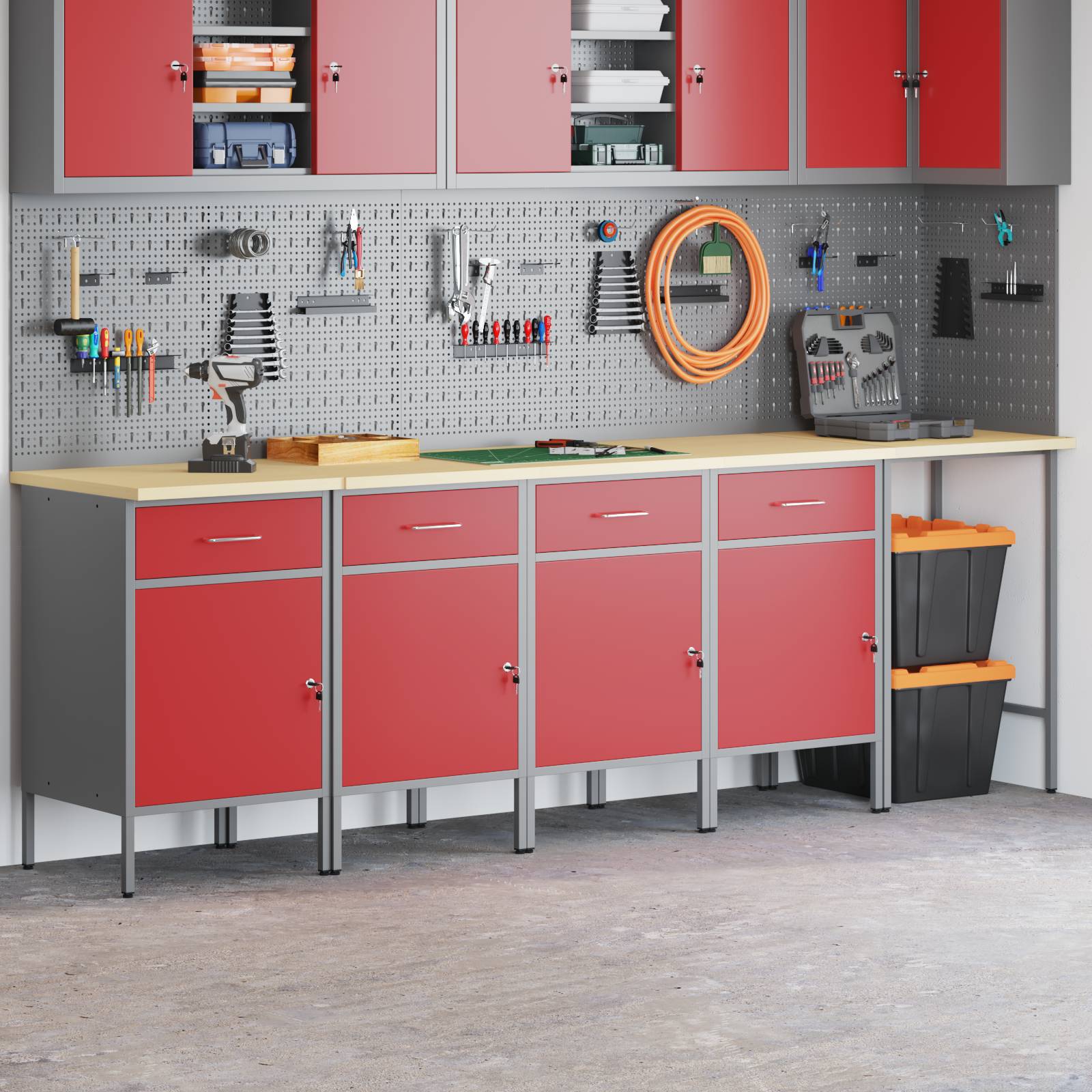 vidaXL 5-tlg. Werkstatteinrichtung-Set Rot Holzwerkstoff