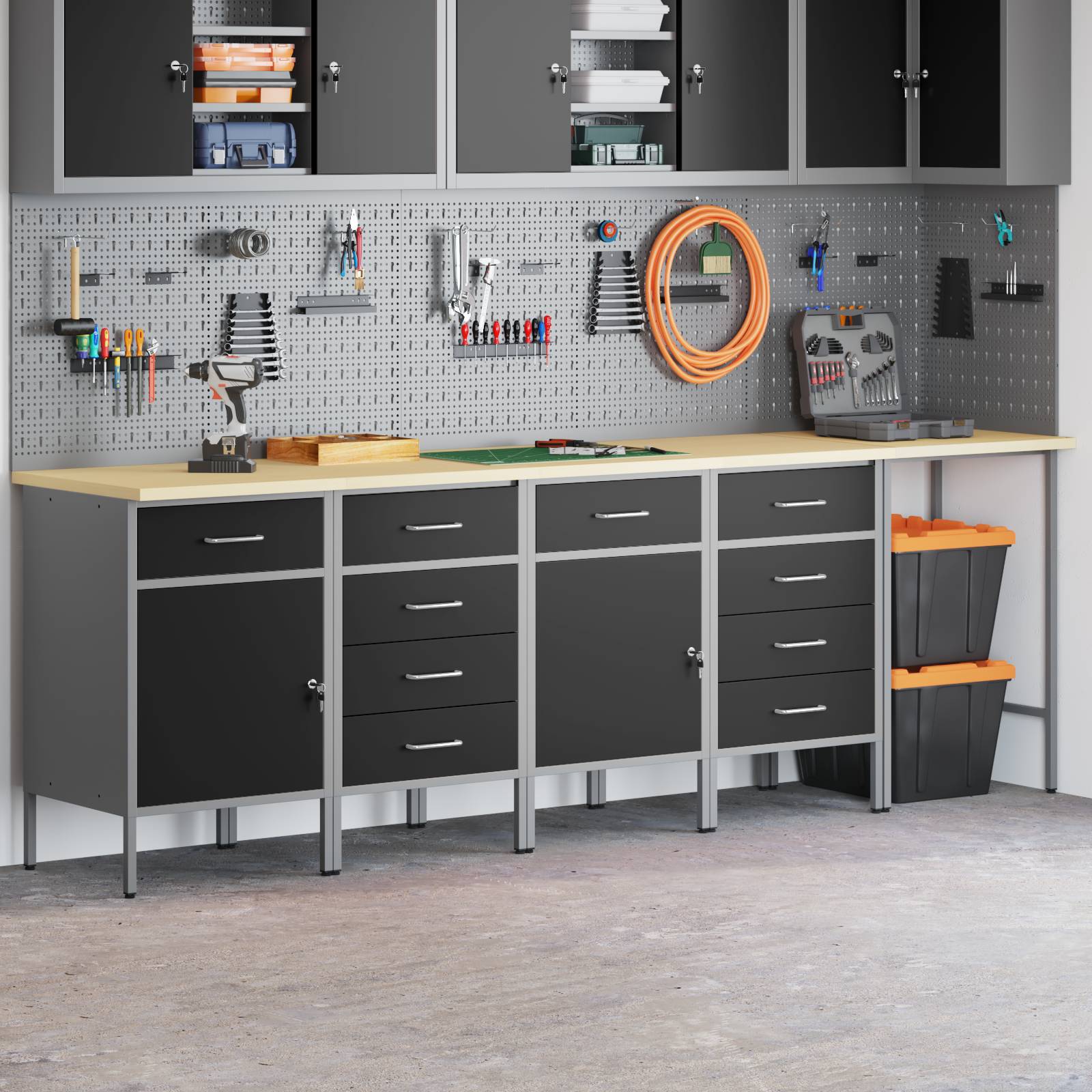 vidaXL 5-tlg. Werkstatteinrichtung-Set Schwarz Holzwerkstoff