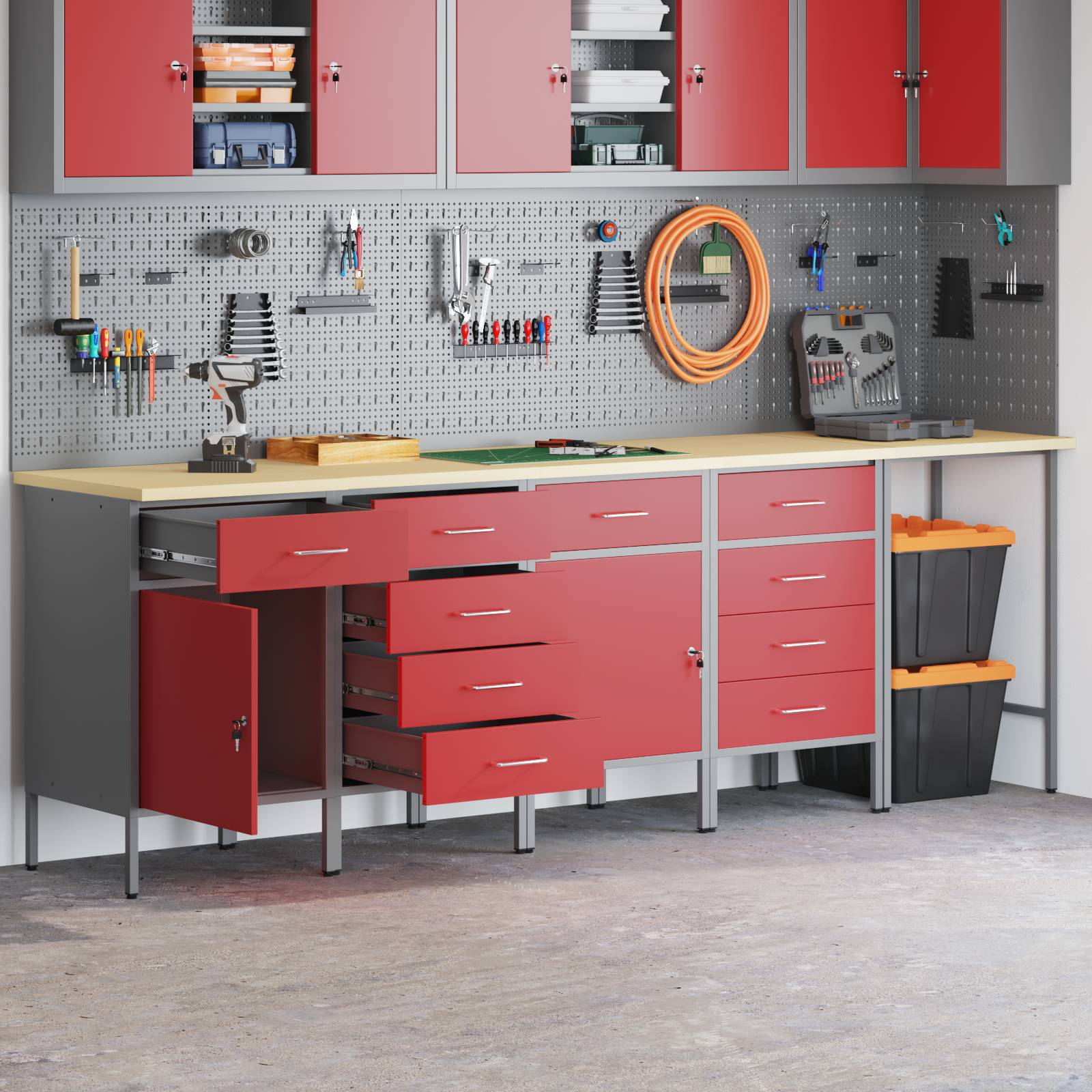 vidaXL 5-tlg. Werkstatteinrichtung-Set Rot Holzwerkstoff