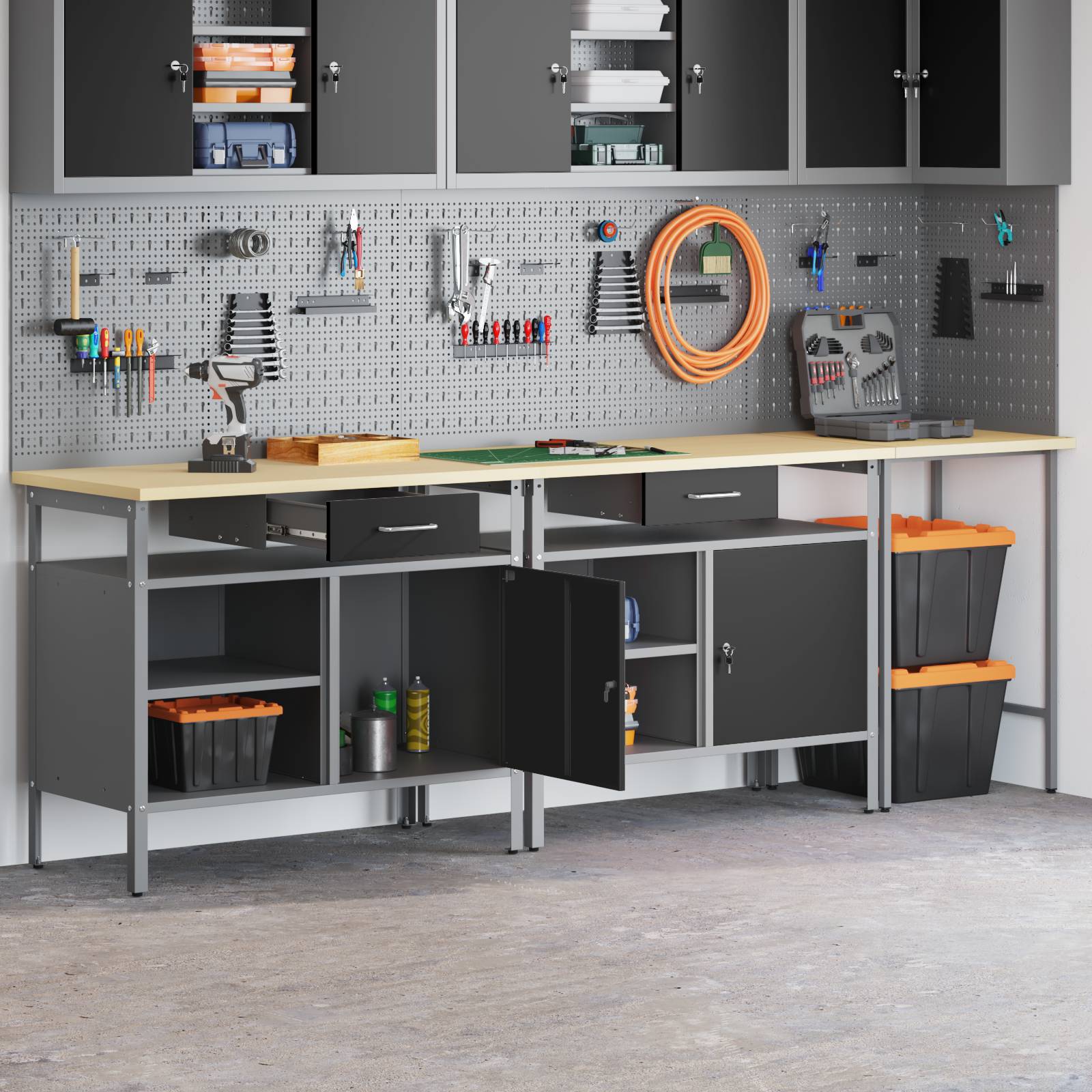 vidaXL 3-tlg. Werkbank-Set Rot Stahl