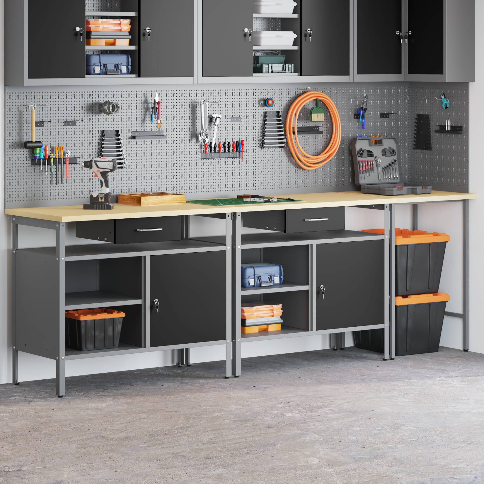 vidaXL 3-tlg. Werkbank-Set Rot Stahl