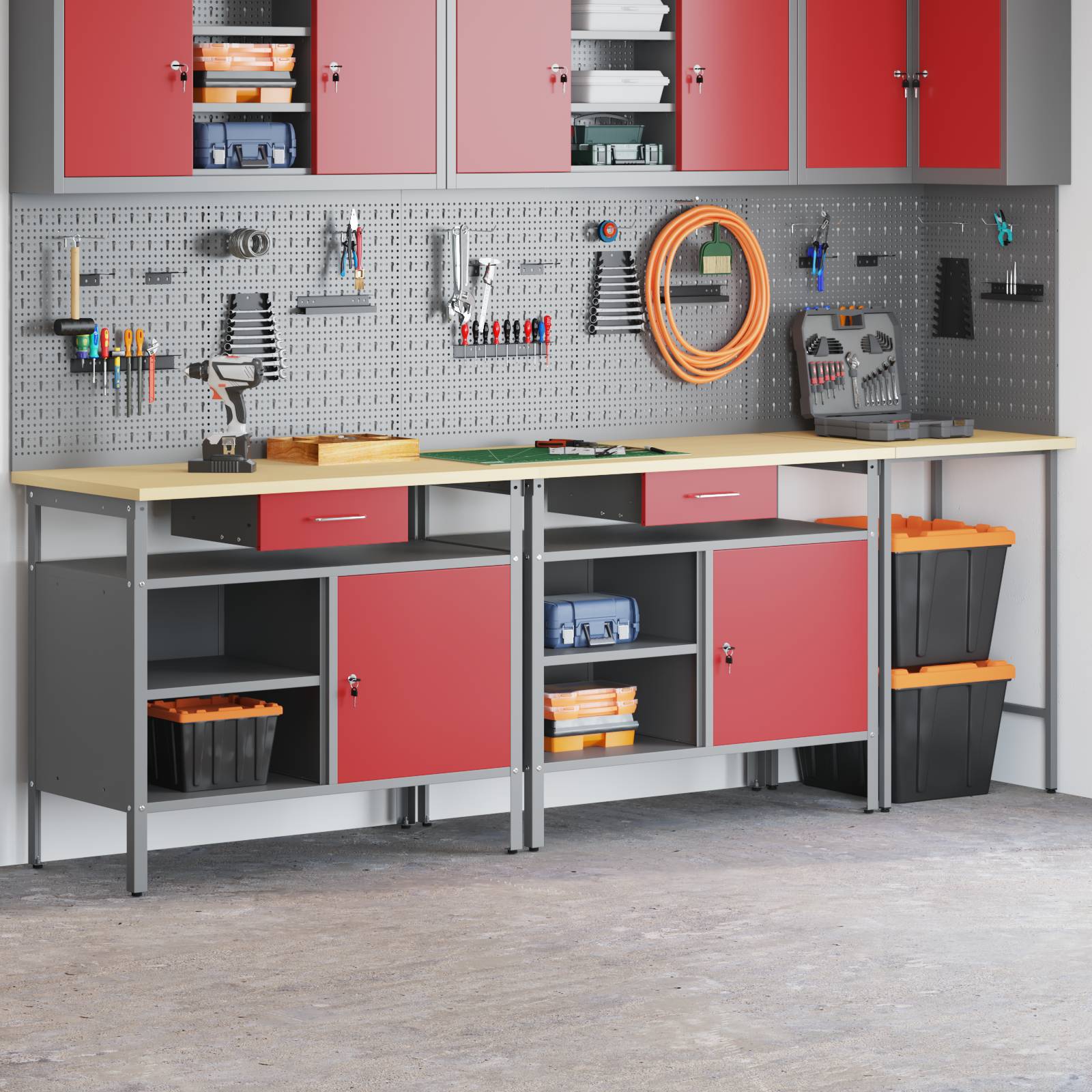 vidaXL 3-tlg. Werkbank-Set Schwarz Stahl