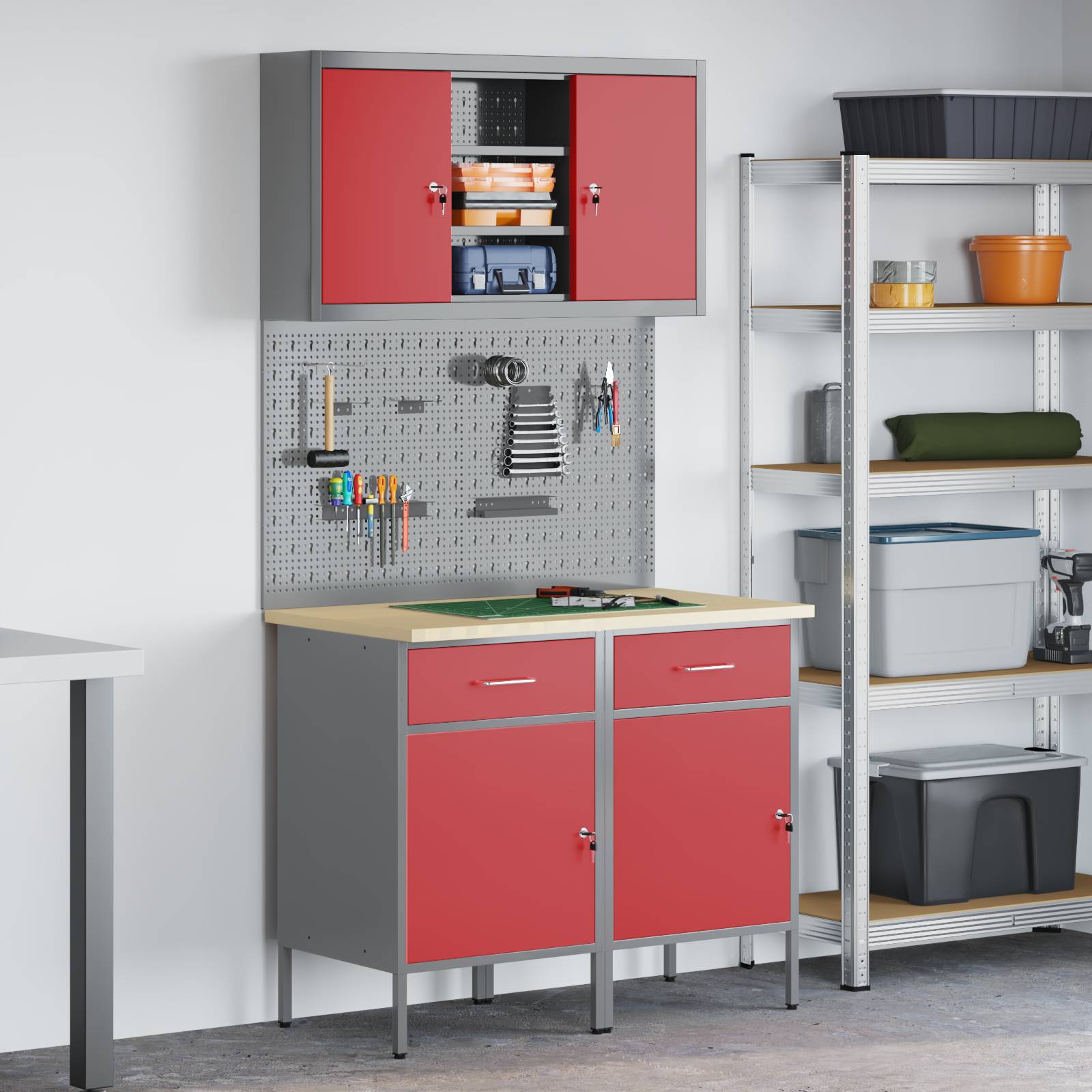 vidaXL 6-tlg. Werkbank-Set Rot Stahl