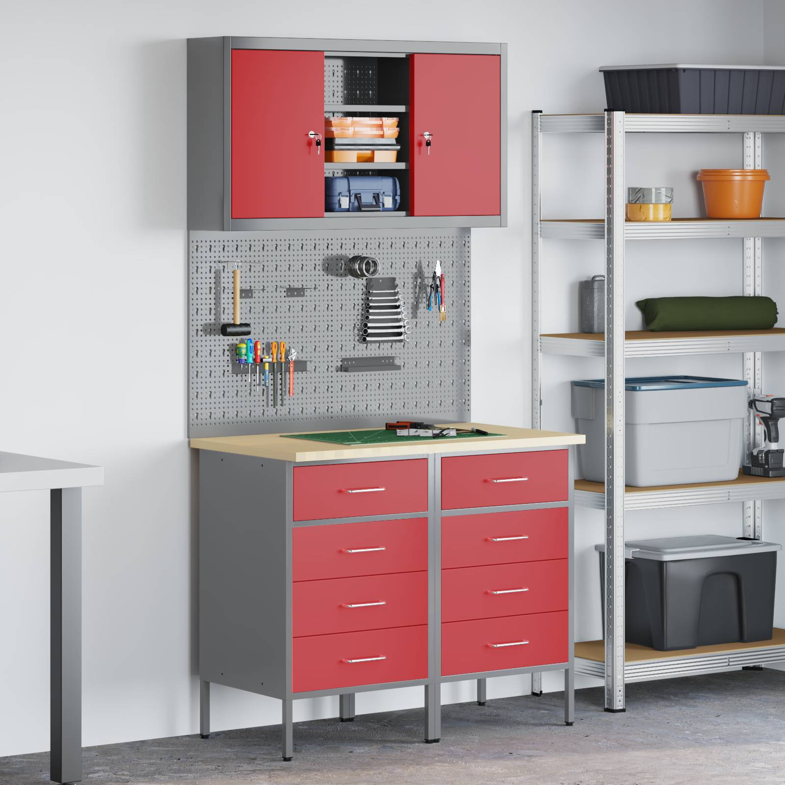 vidaXL 5-tlg. Werkbank-Set Rot Stahl