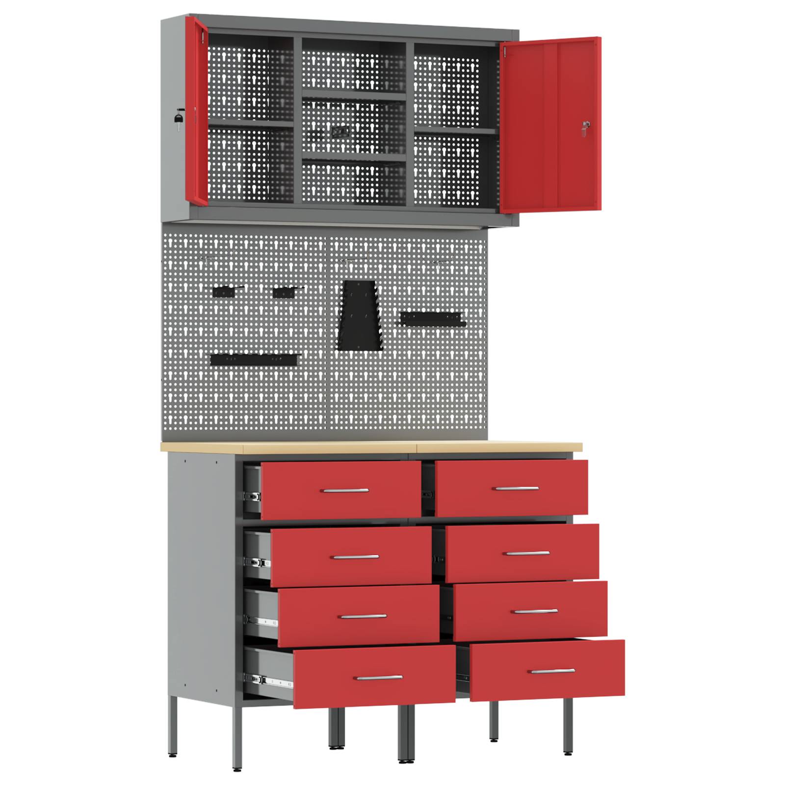 vidaXL 5-tlg. Werkbank-Set Rot Stahl