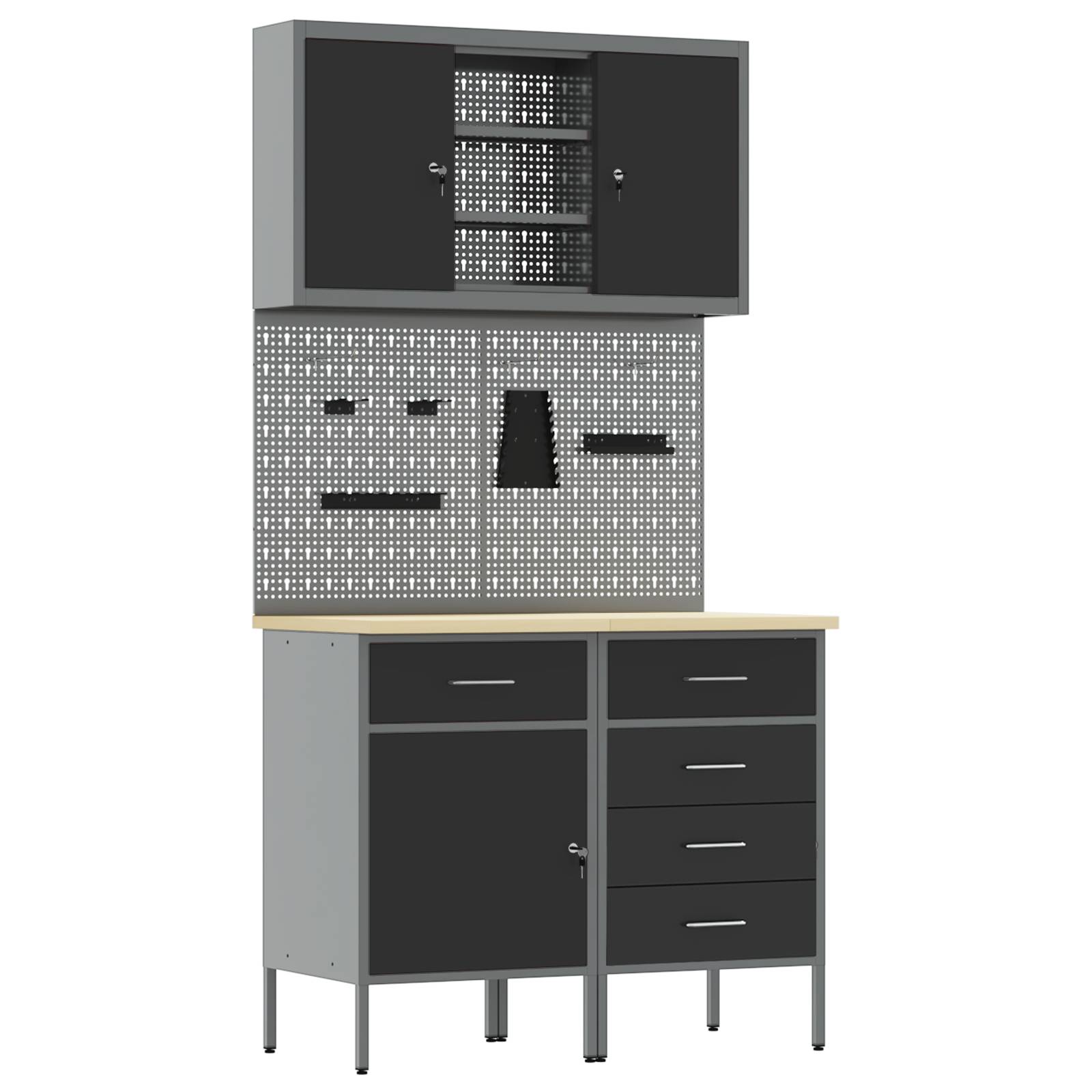 vidaXL 5-tlg. Werkbank-Set Schwarz Stahl