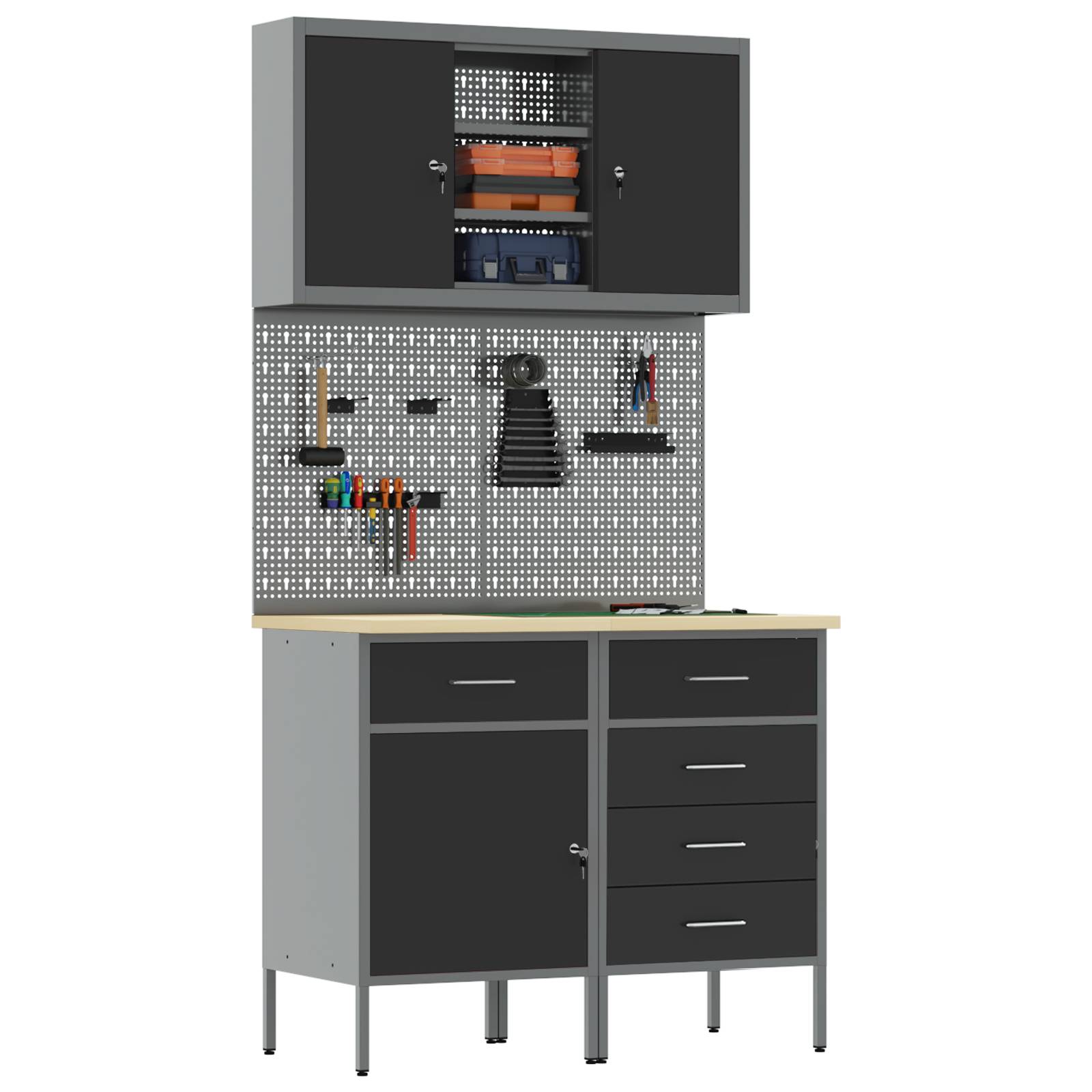 vidaXL 5-tlg. Werkbank-Set Schwarz Stahl