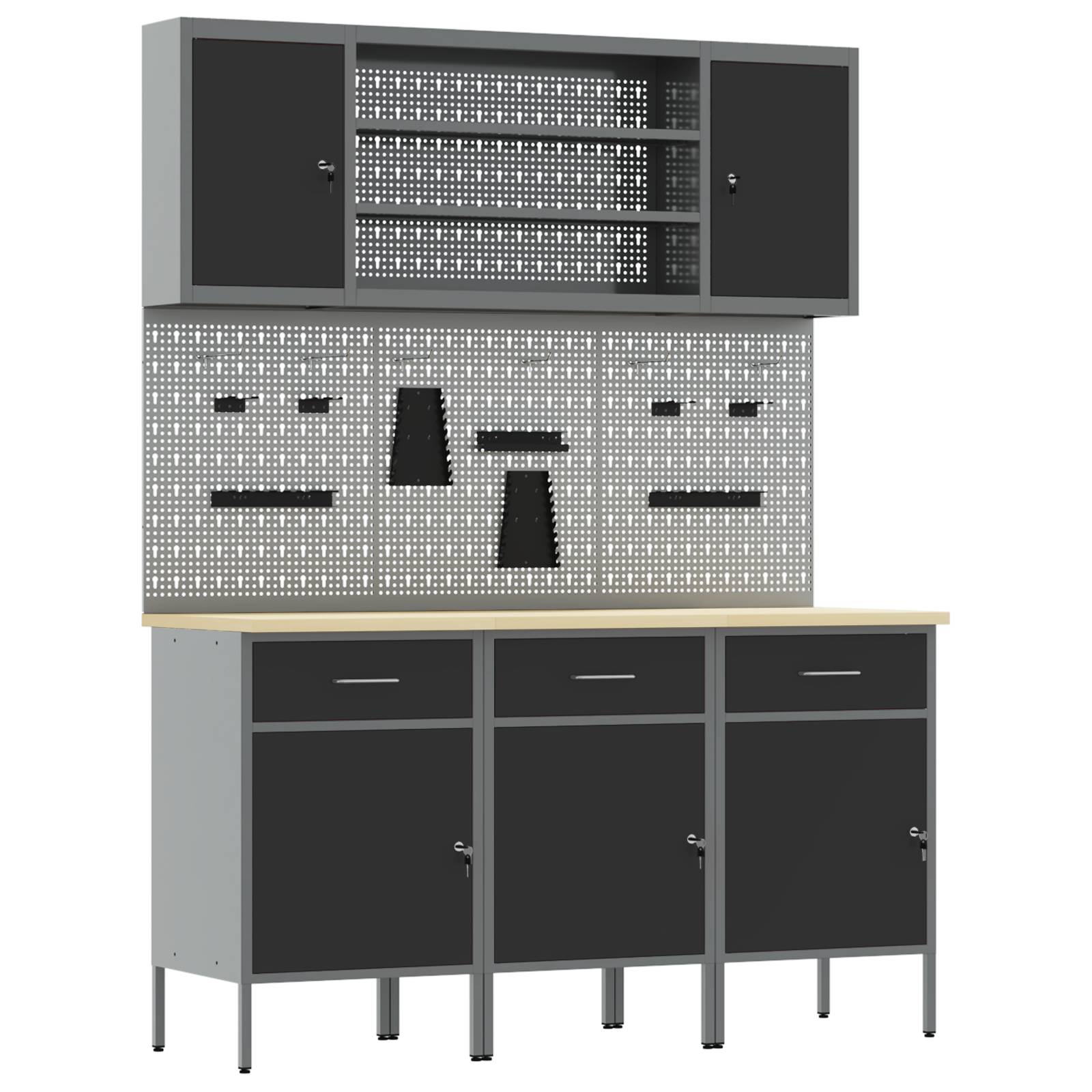 vidaXL 7-tlg. Werkbank-Set Schwarz Stahl