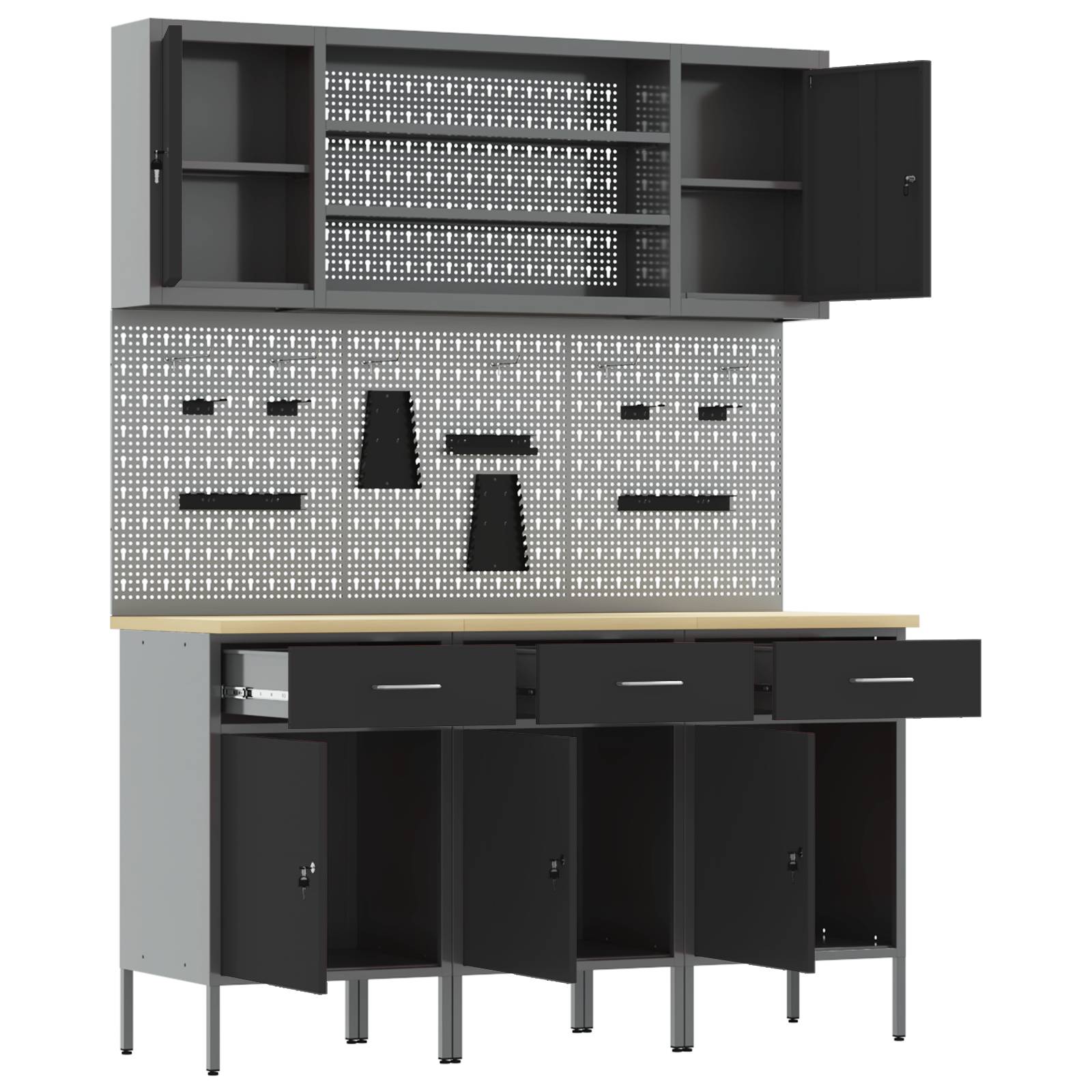vidaXL 7-tlg. Werkbank-Set Schwarz Stahl
