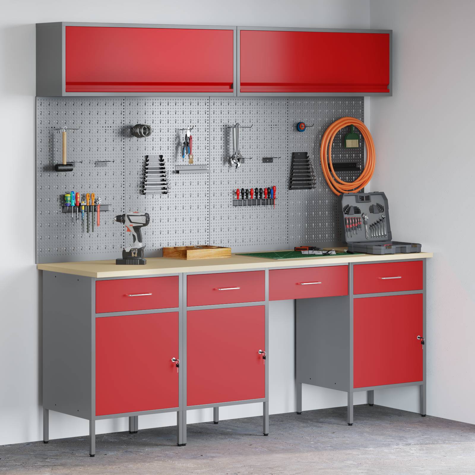 vidaXL 10-tlg. Werkbank-Set Rot Stahl