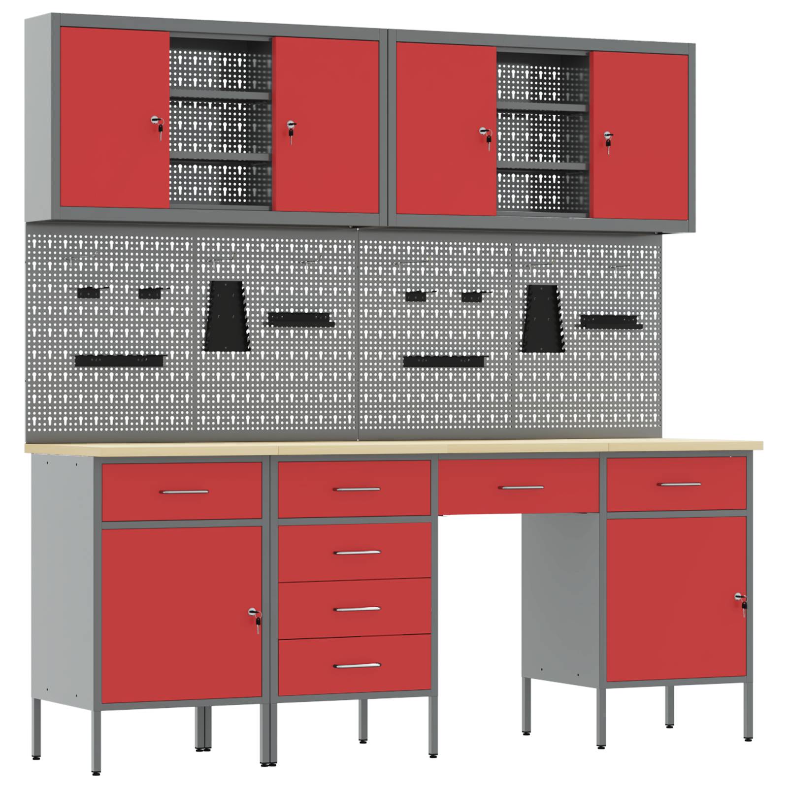 vidaXL 10-tlg. Werkbank-Set Rot Stahl
