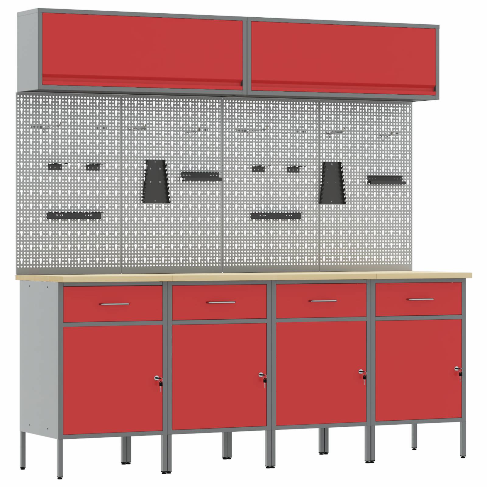 vidaXL 10-tlg. Werkstattschrank-Set mit Stecktafel Rot MDF Metall