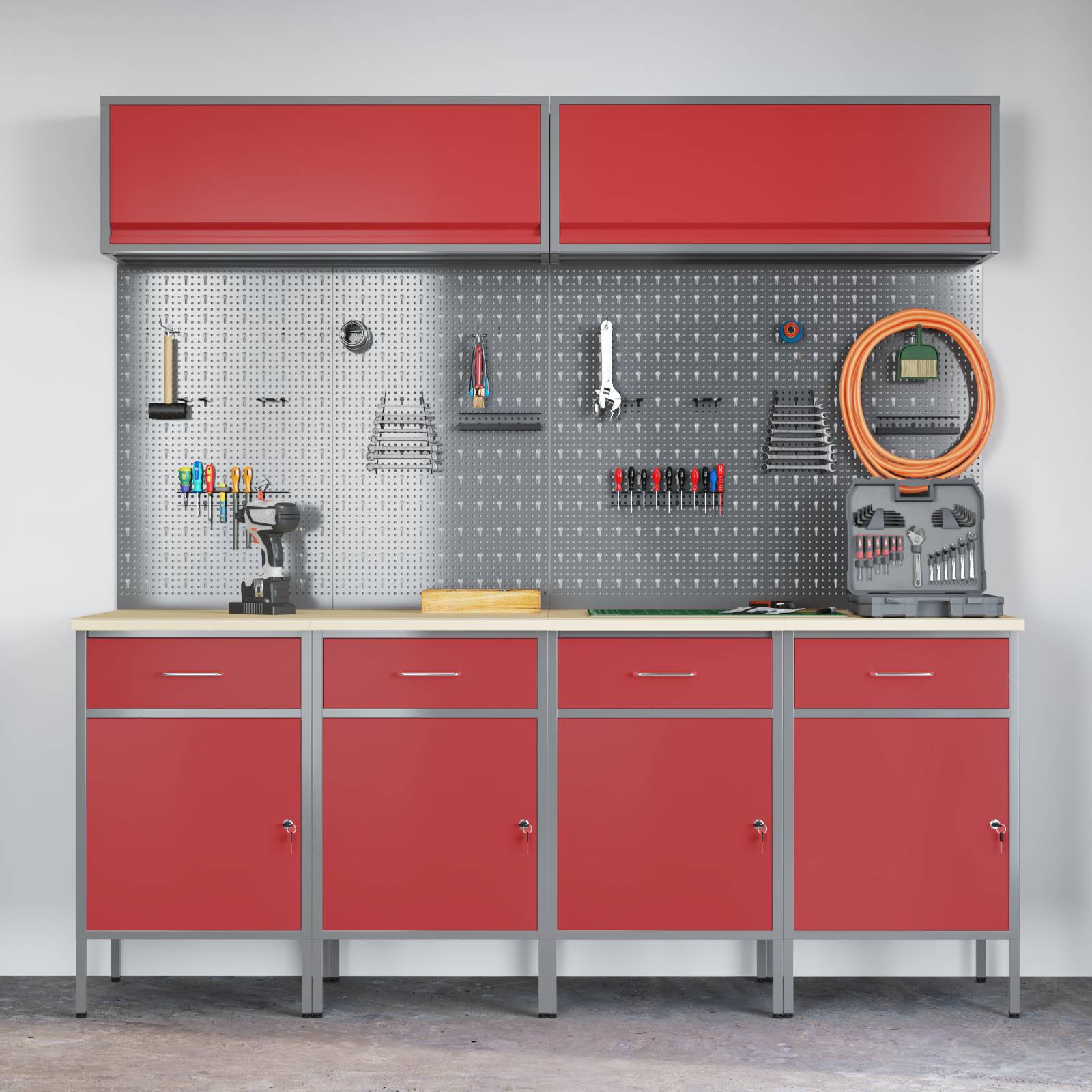 vidaXL 10-tlg. Werkstattschrank-Set mit Stecktafel Rot MDF Metall