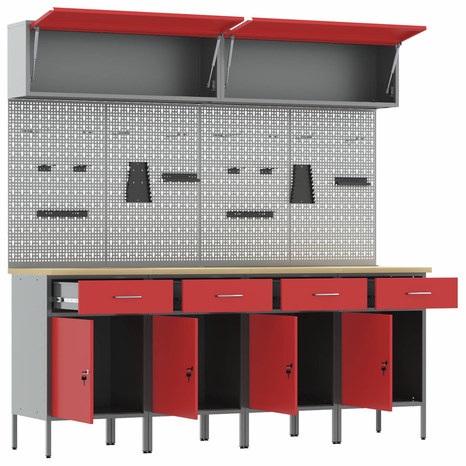 vidaXL 10-tlg. Werkstattschrank-Set mit Stecktafel Rot MDF Metall