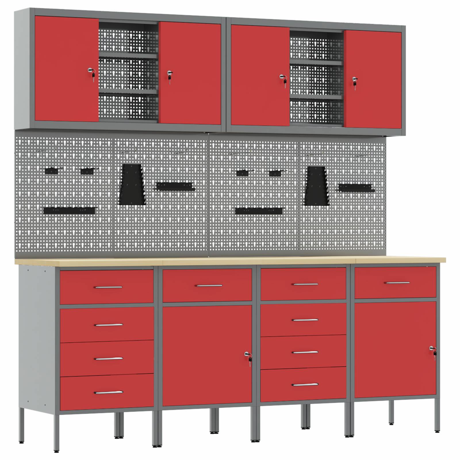 vidaXL 10-tlg. Werkstattschrank-Set mit Stecktafel Rot MDF Metall