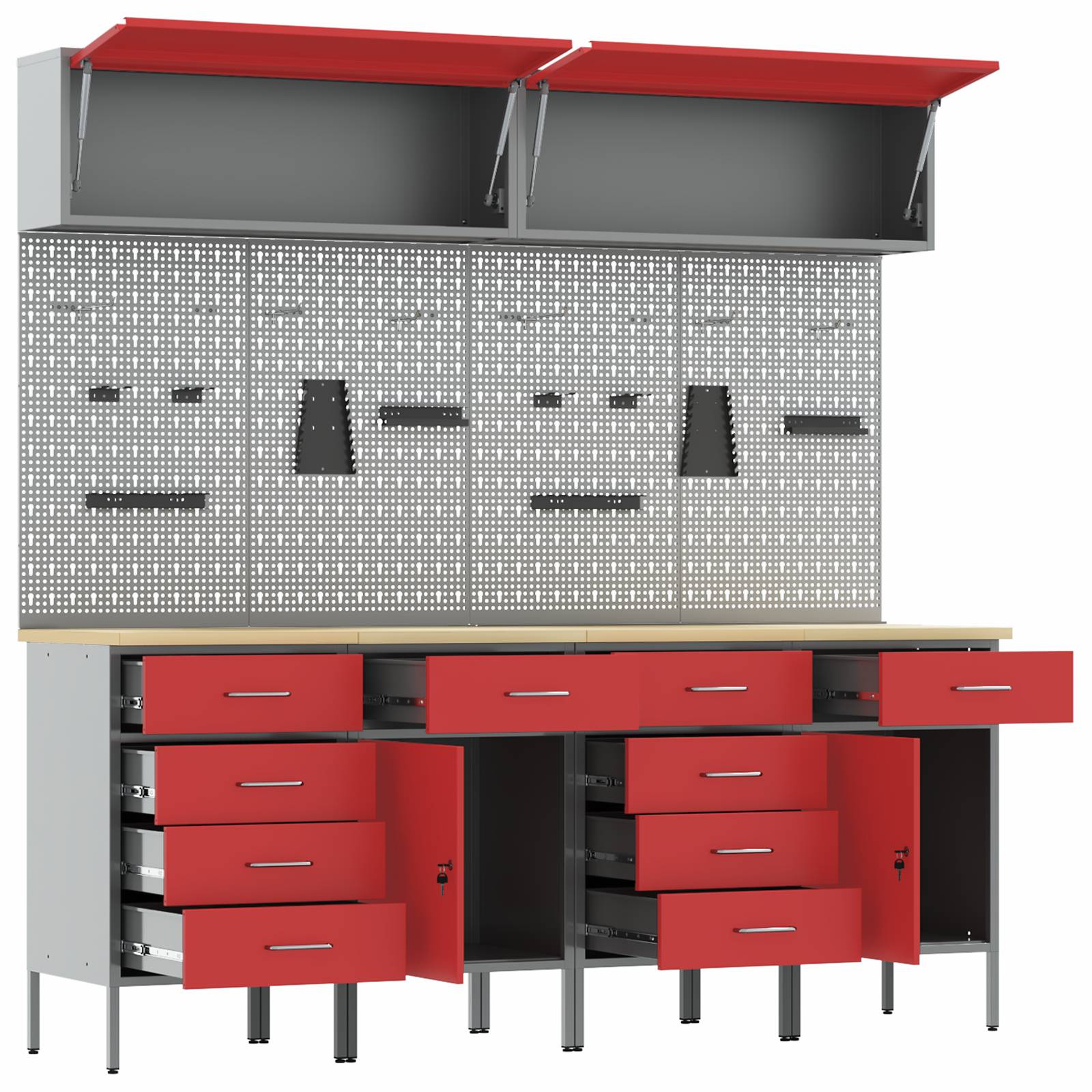 vidaXL 10-tlg. Werkstattschrank-Set mit Stecktafel Rot MDF Metall