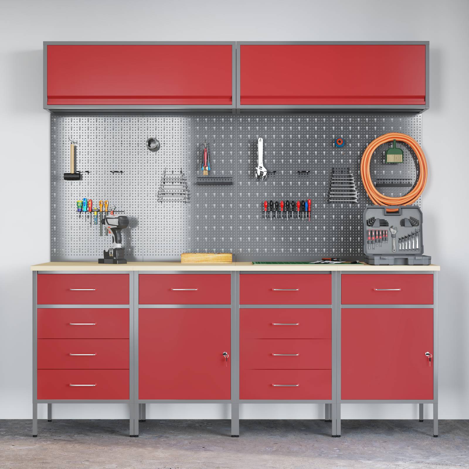 vidaXL 10-tlg. Werkstattschrank-Set mit Stecktafel Rot MDF Metall