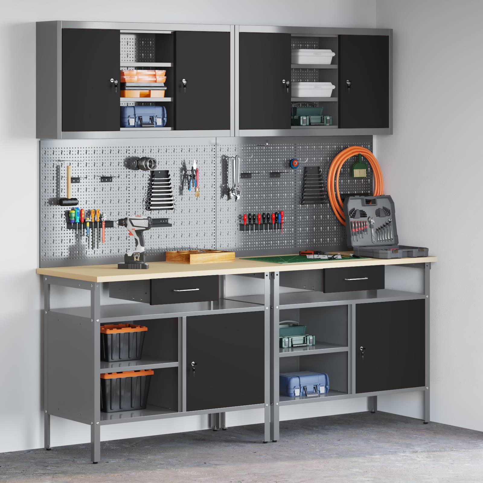 vidaXL 8-tlg. Werkbank-Set Schwarz Stahl