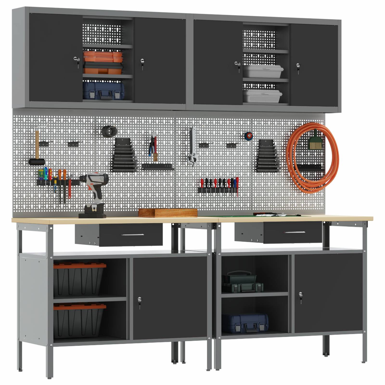 vidaXL 8-tlg. Werkbank-Set Schwarz Stahl