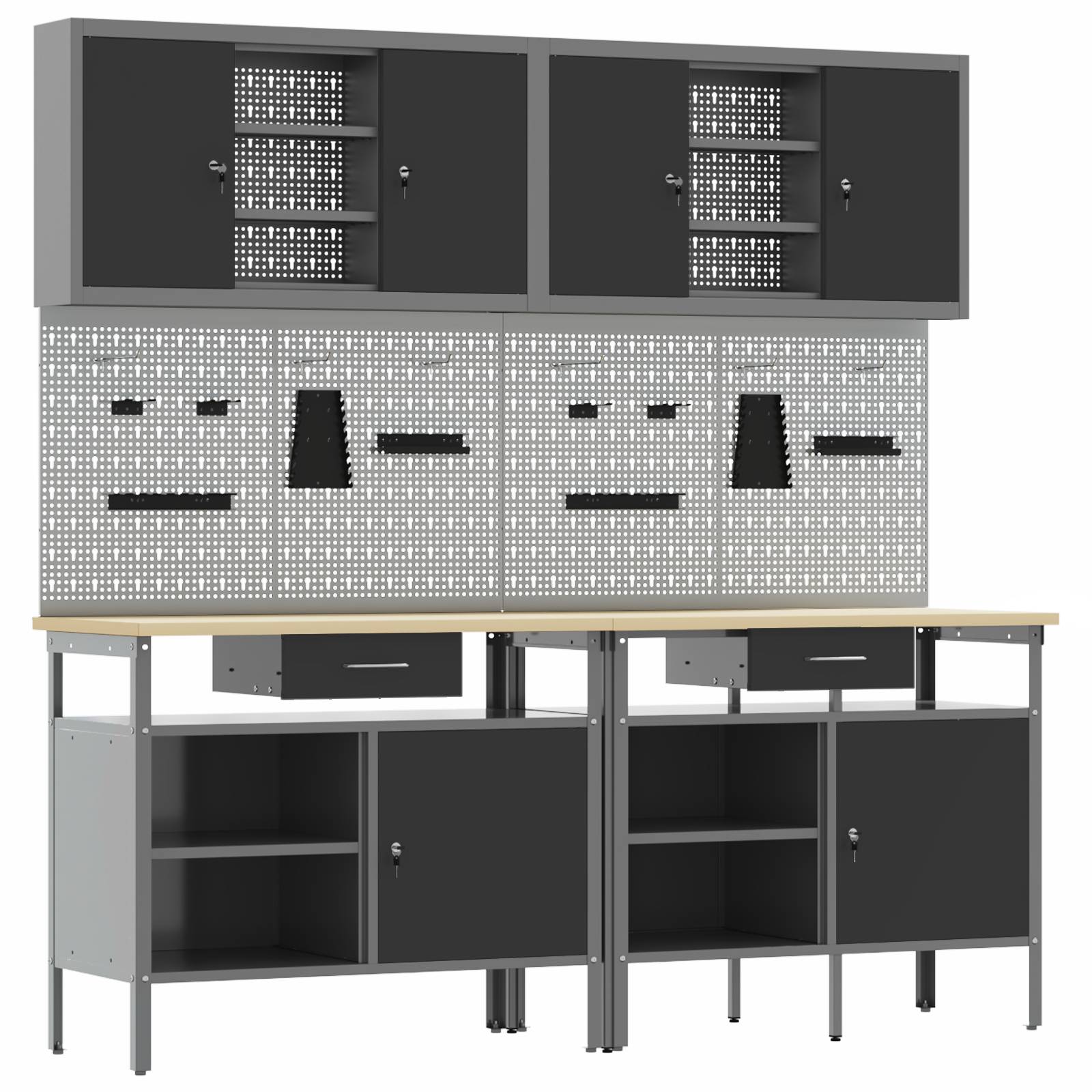 vidaXL 8-tlg. Werkbank-Set Schwarz Stahl