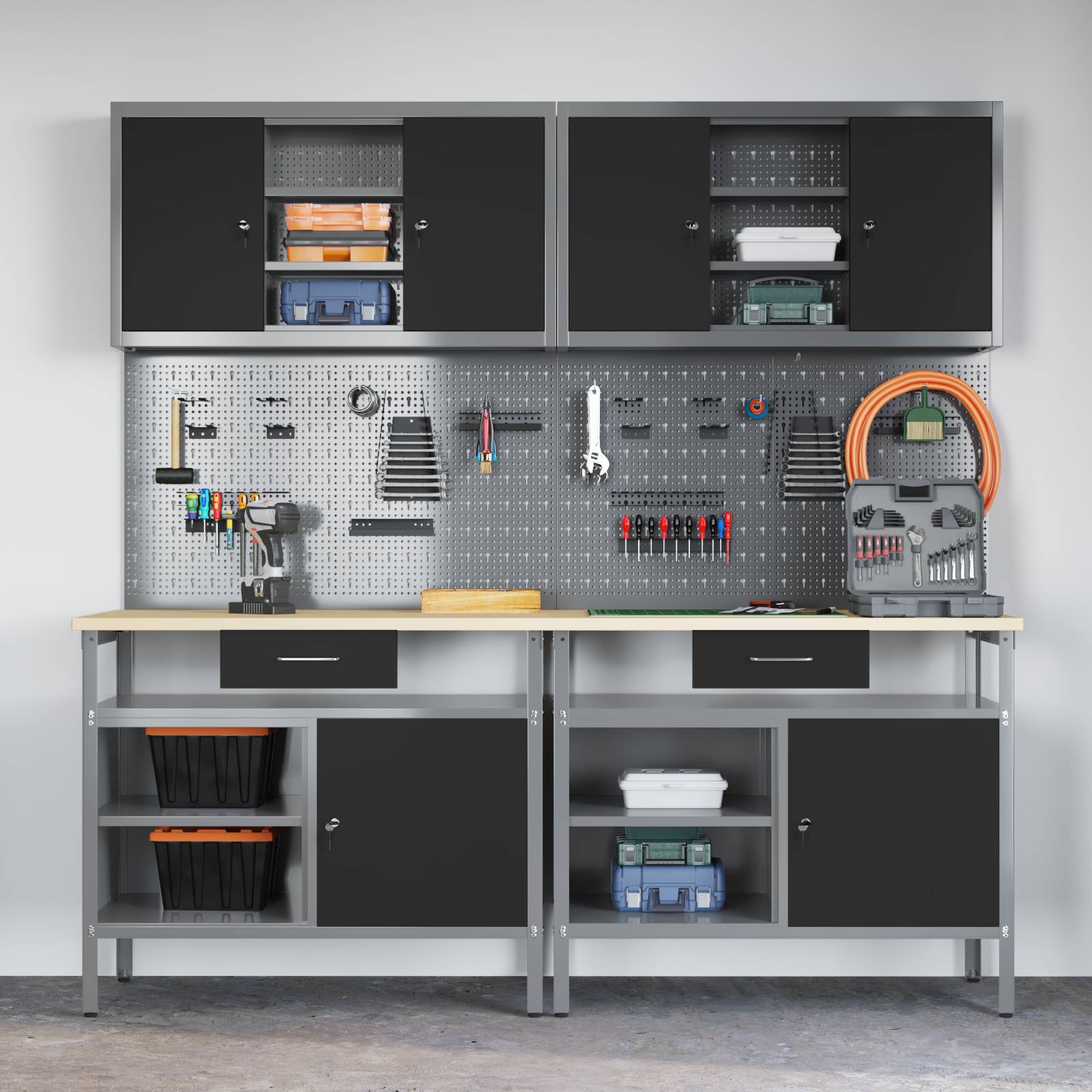 vidaXL 8-tlg. Werkbank-Set Schwarz Stahl