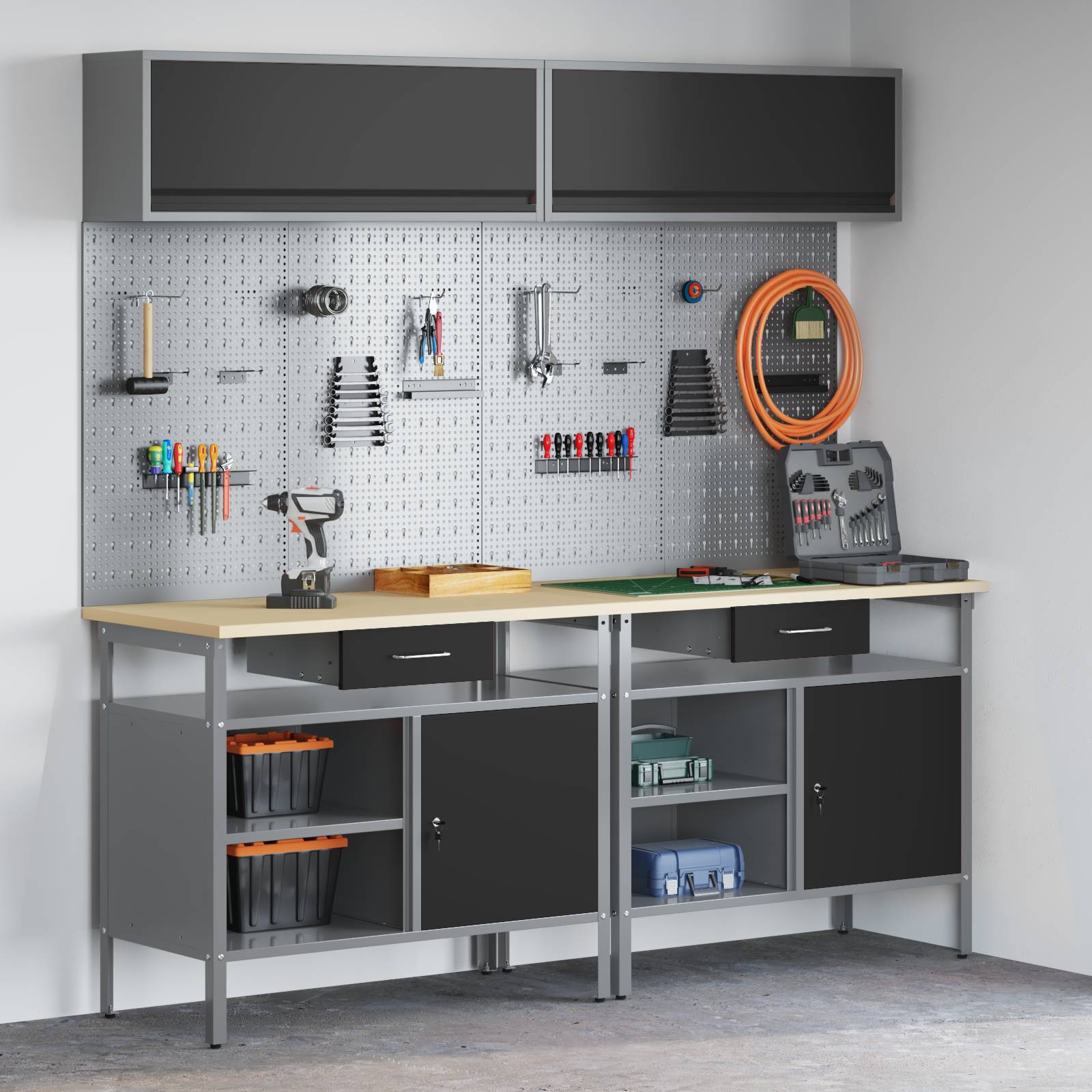 vidaXL 8-tlg. Werkbank-Set Schwarz Stahl
