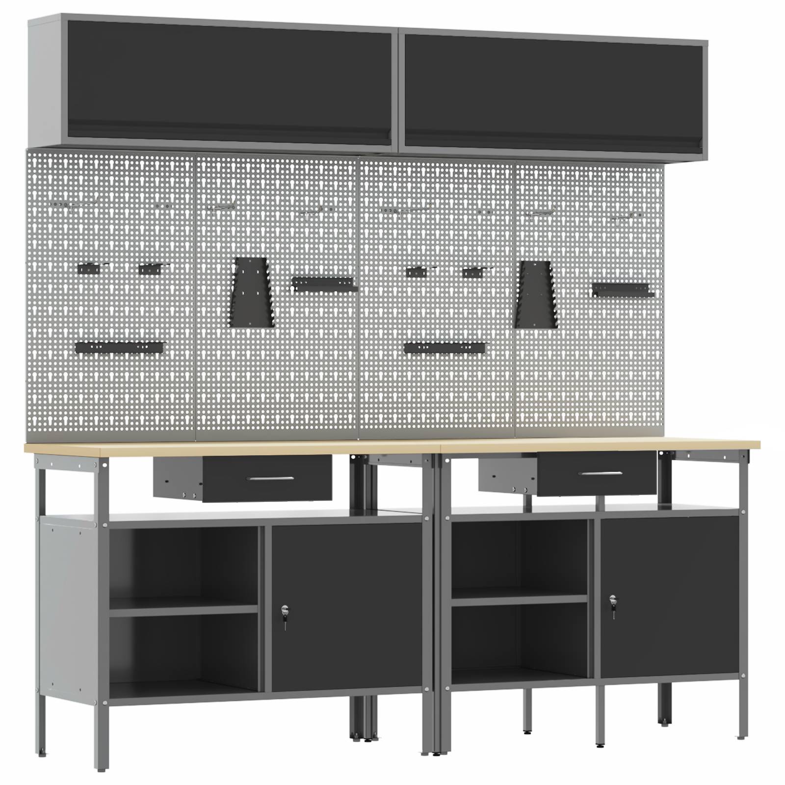 vidaXL 8-tlg. Werkbank-Set Schwarz Stahl