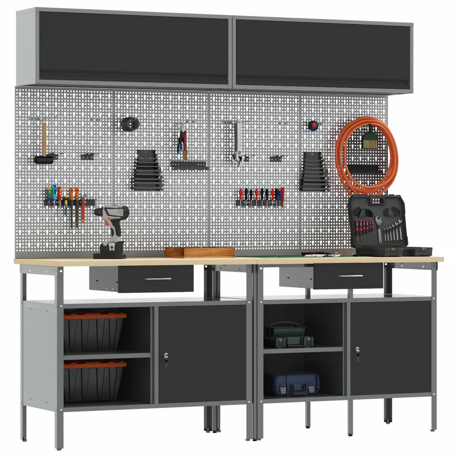 vidaXL 8-tlg. Werkbank-Set Schwarz Stahl