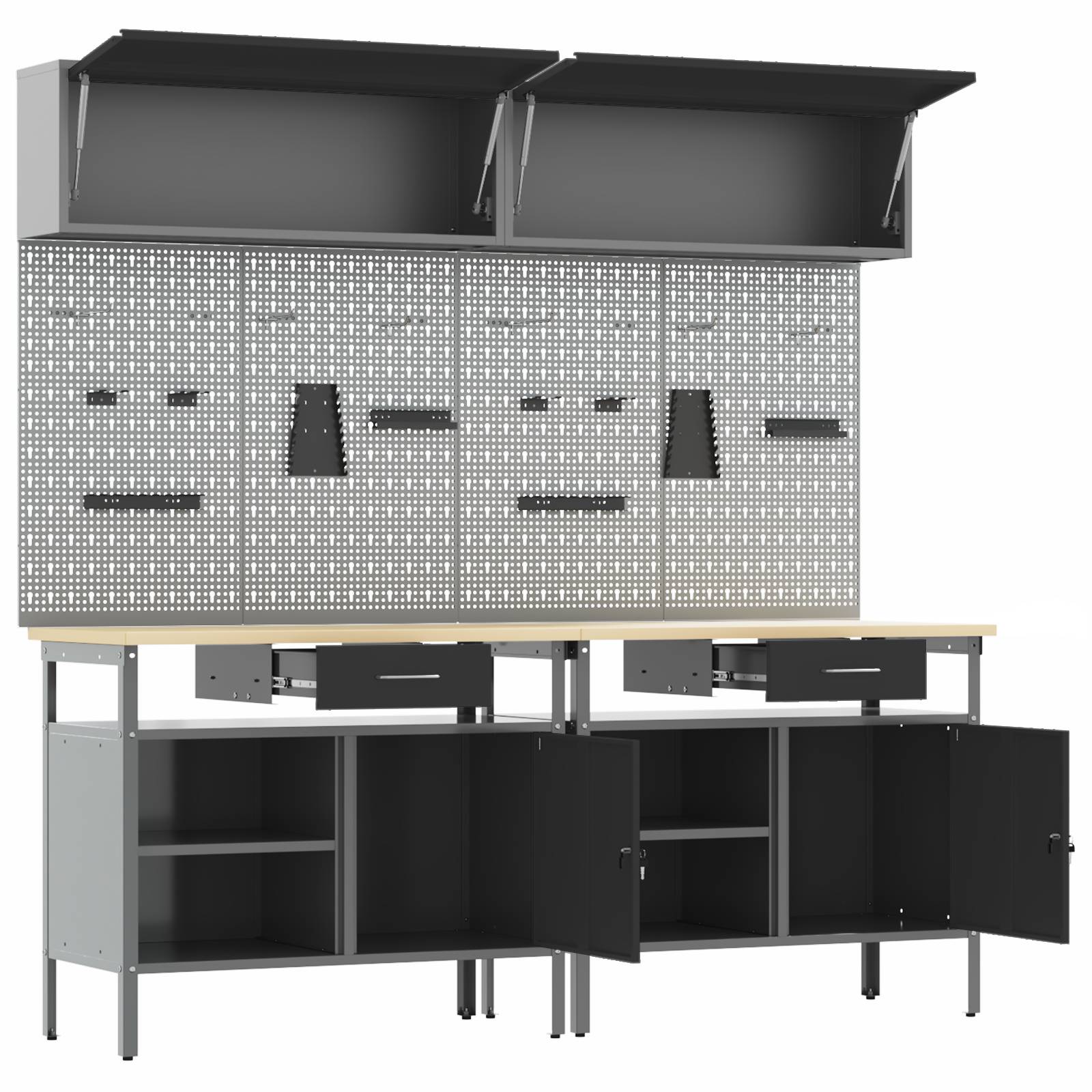 vidaXL 8-tlg. Werkbank-Set Schwarz Stahl