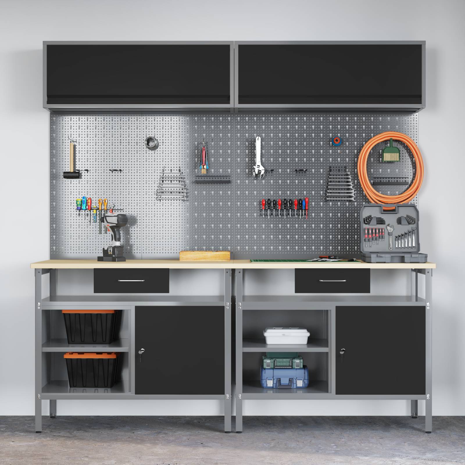 vidaXL 8-tlg. Werkbank-Set Schwarz Stahl