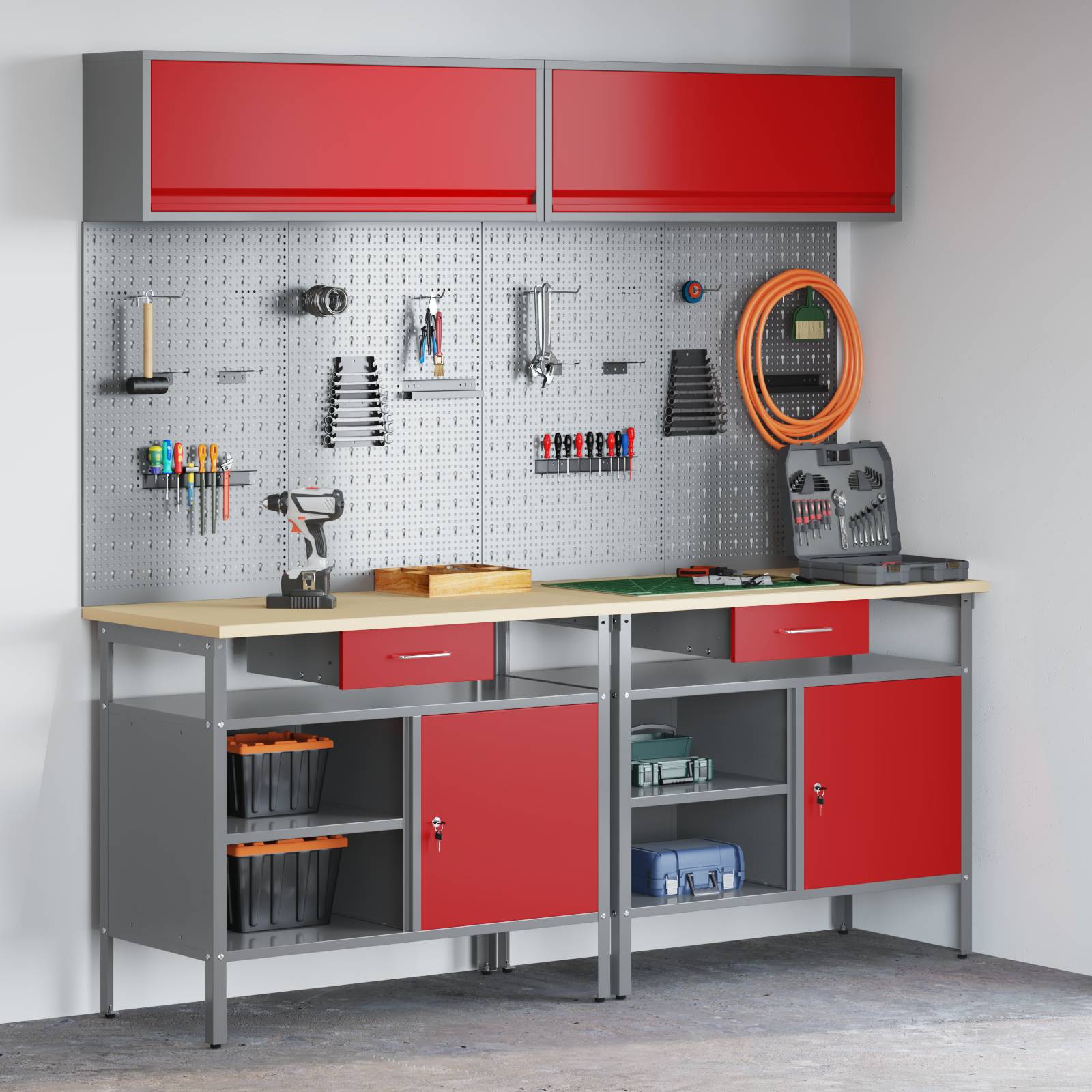 vidaXL 8-tlg. Werkbank-Set Rot Stahl
