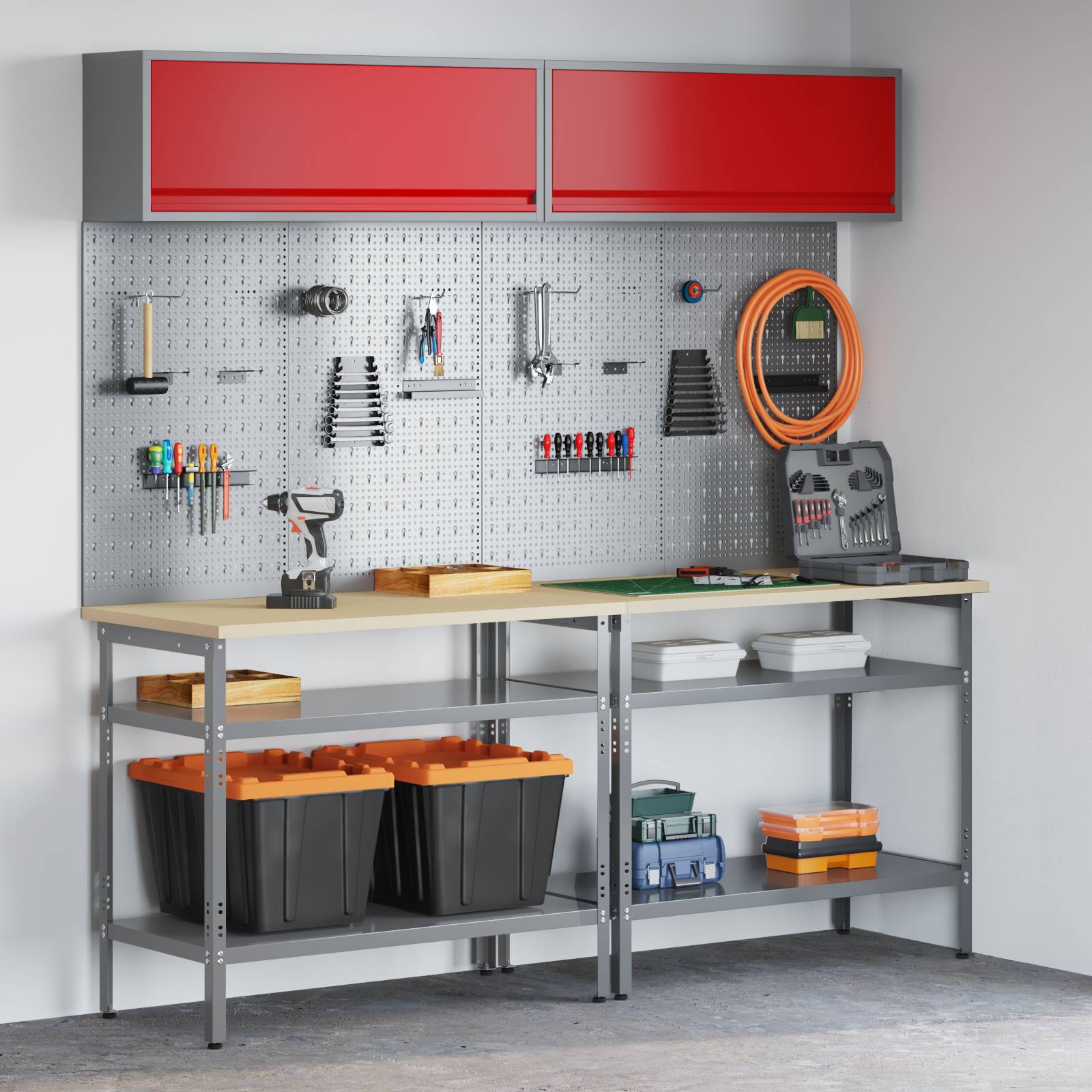 vidaXL 8-tlg. Werkbank-Set Grau Stahl