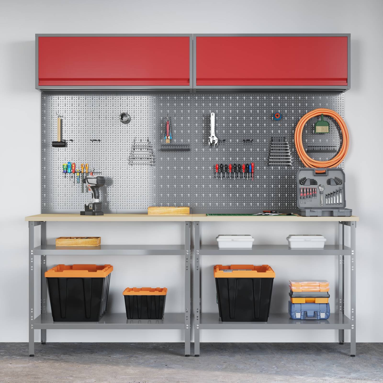 vidaXL 8-tlg. Werkbank-Set Grau Stahl