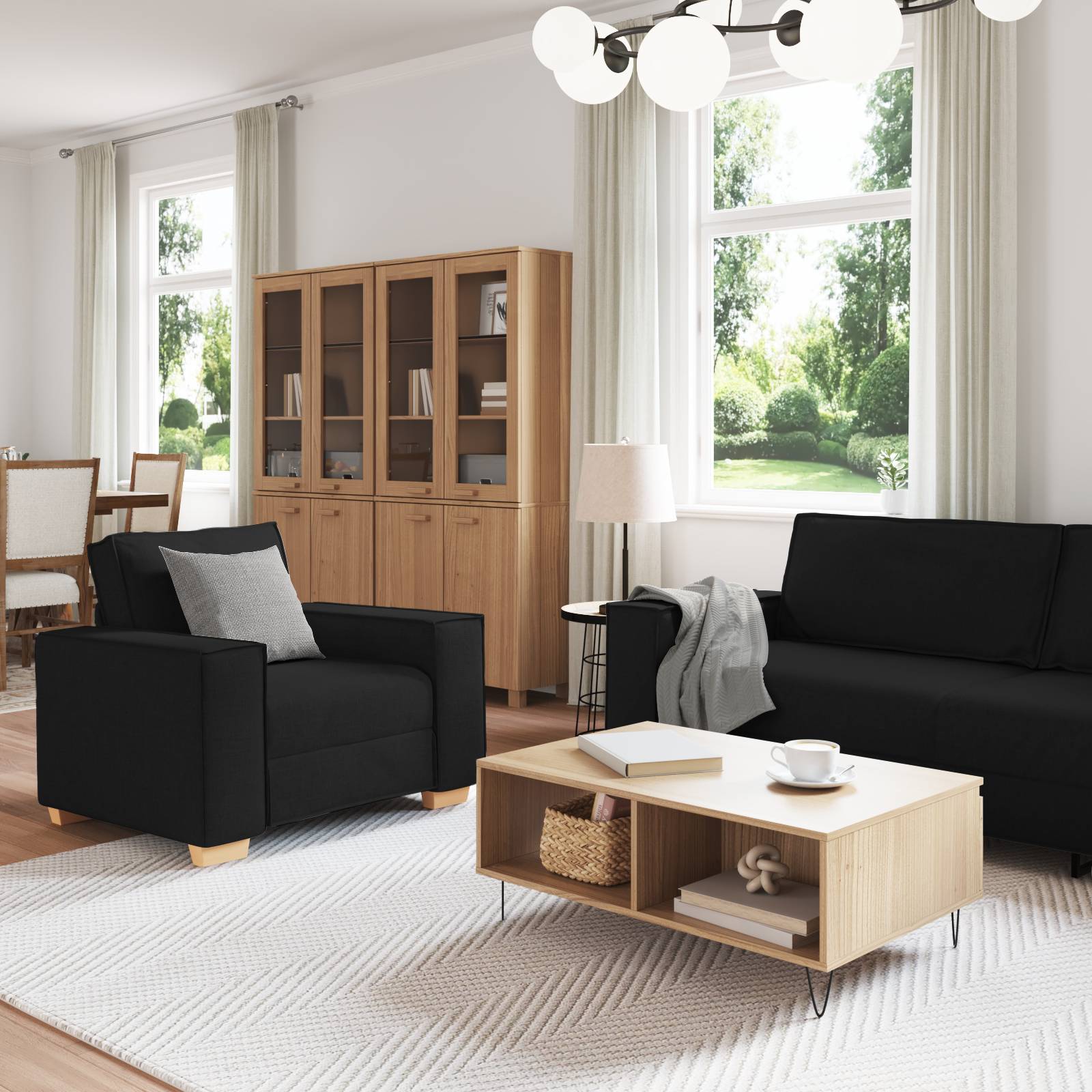 vidaXL 3-tlg. Sofagarnitur mit Kissen Schwarz Stoff