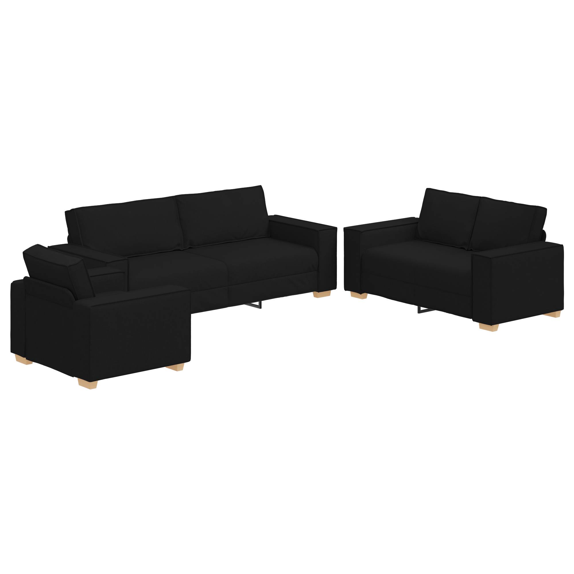 vidaXL 3-tlg. Sofagarnitur mit Kissen Schwarz Stoff