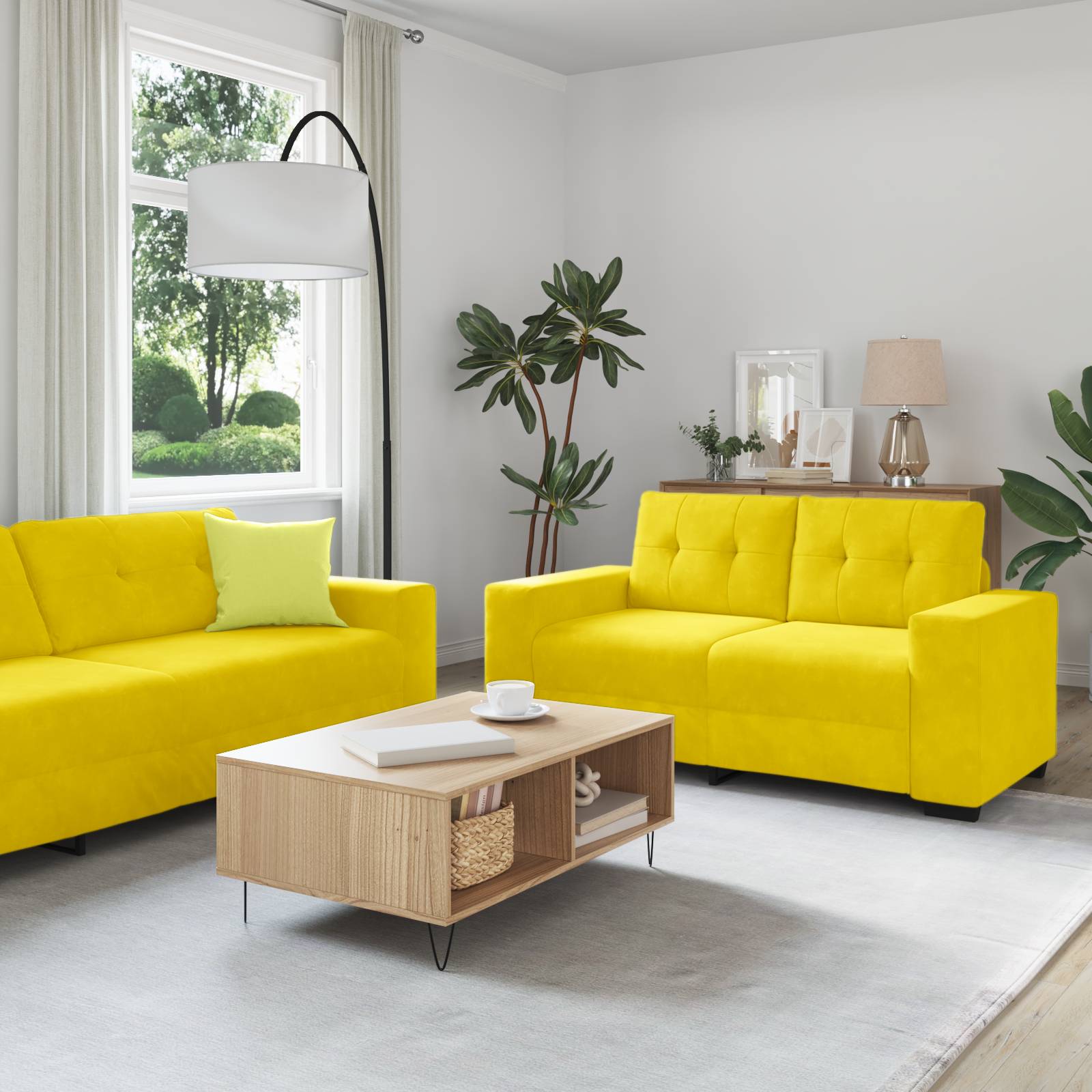 vidaXL 2-tlg. Sofagarnitur mit Kissen Gelb Samt