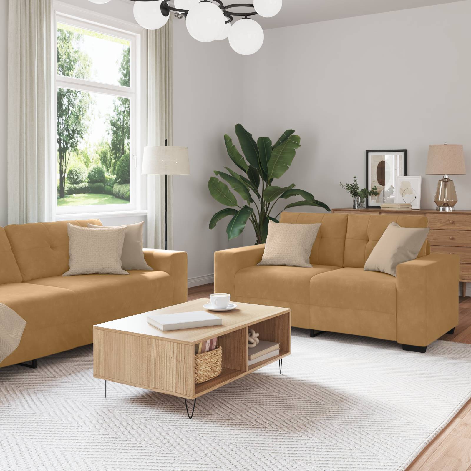vidaXL 3-tlg. Sofagarnitur mit Kissen Braun Samt