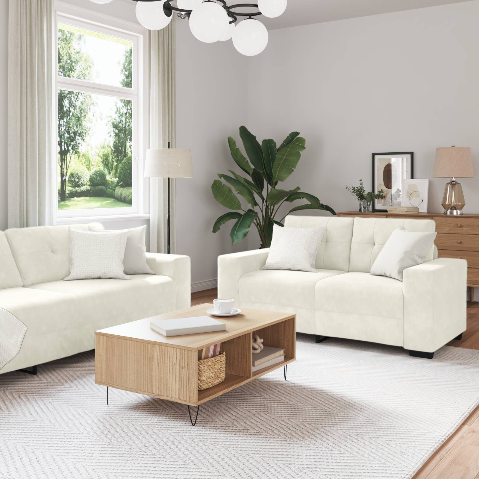 vidaXL 2-tlg. Sofagarnitur mit Kissen Creme Samt