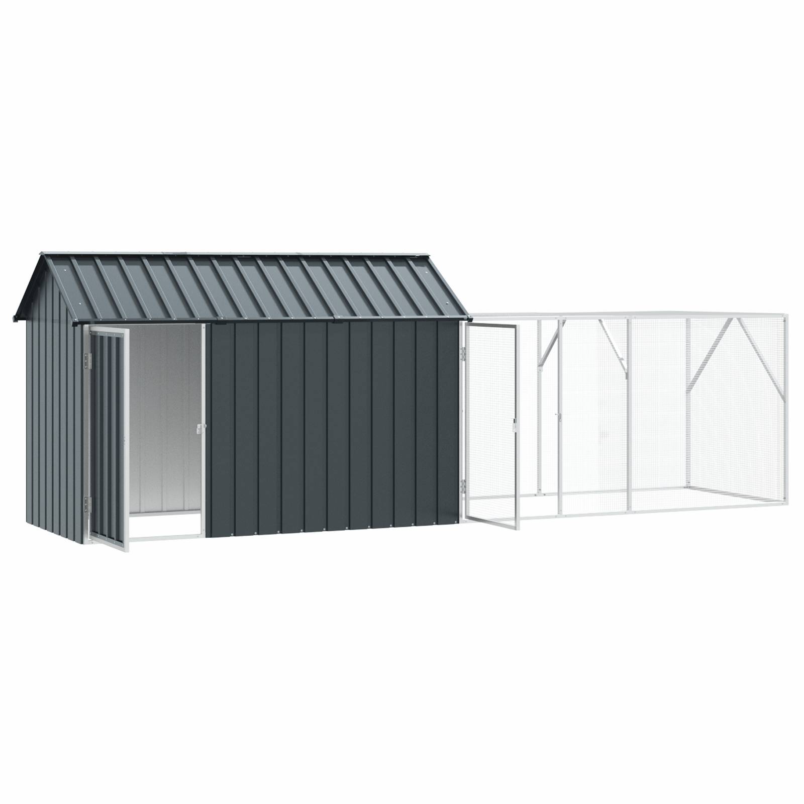 vidaXL Voliere mit Erweiterung Anthrazit 112x421x141 cm Stahl