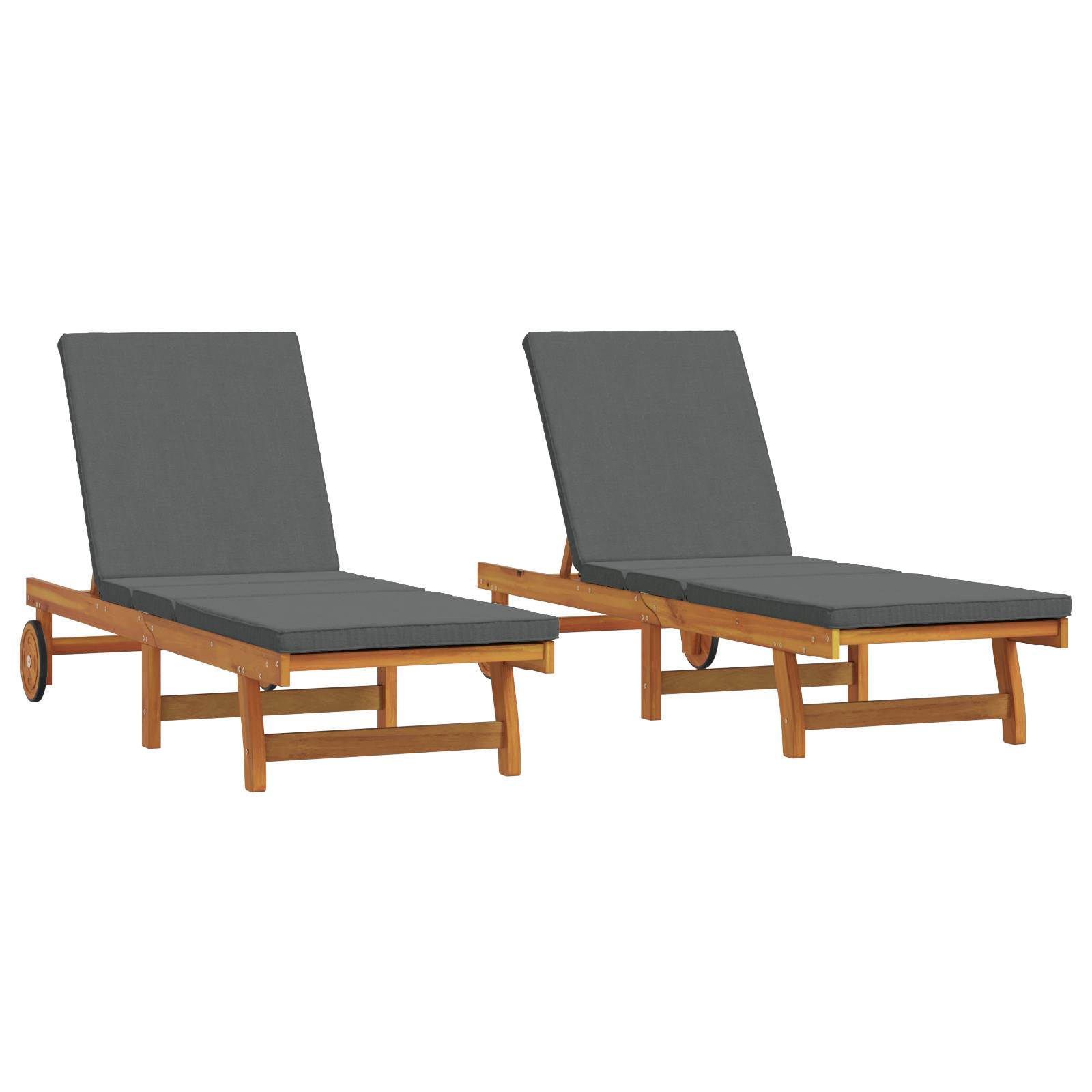 vidaXL Sonnenliegen 2 Stk. mit Rädern und Kissen Massivholz Akazie