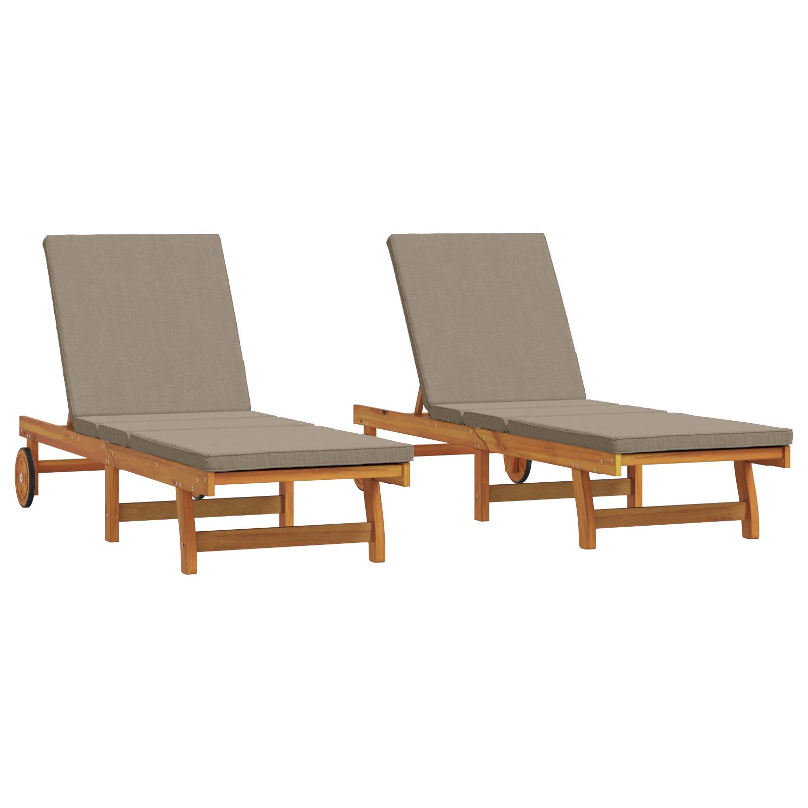 vidaXL Sonnenliegen 2 Stk. mit Rädern und Kissen Massivholz Akazie