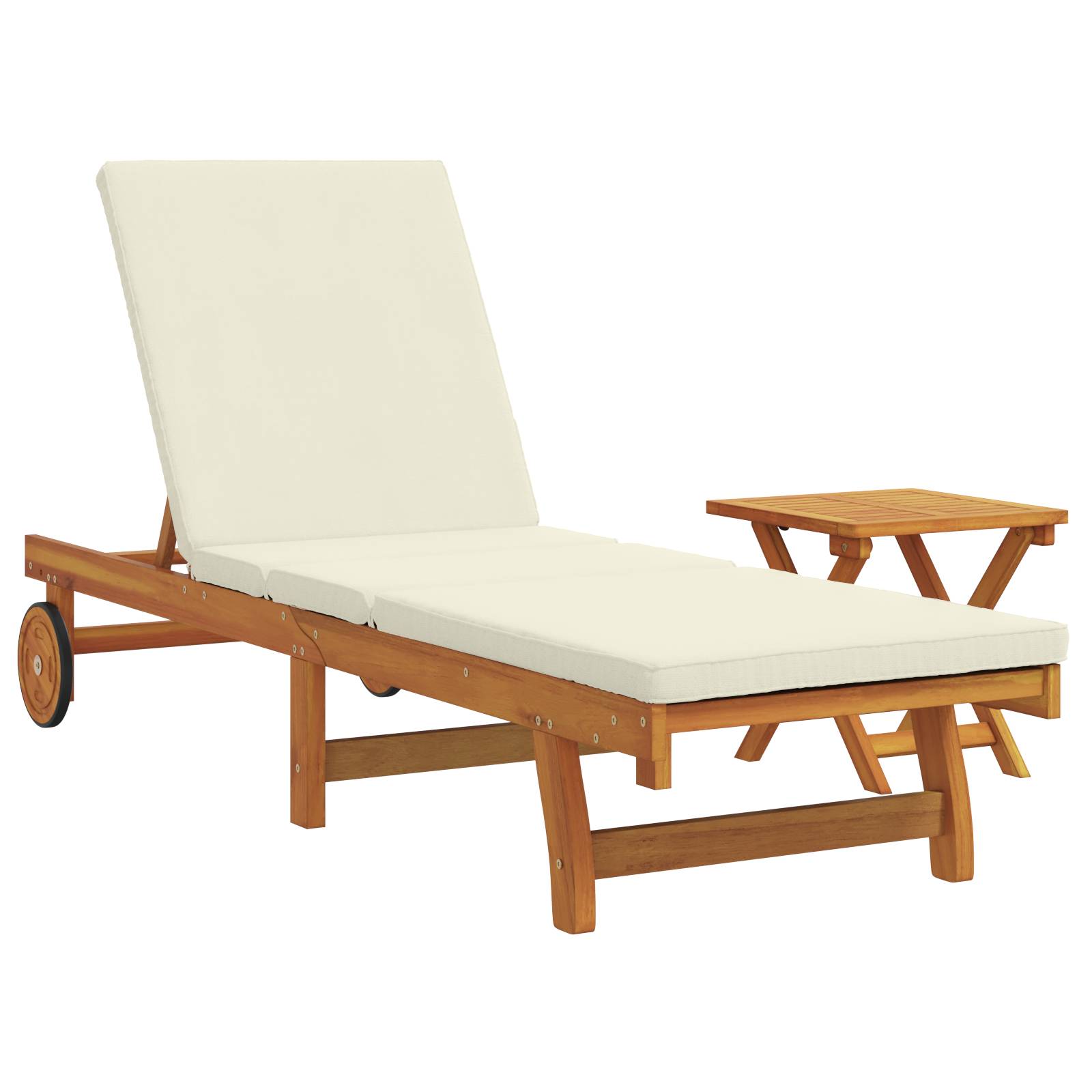 vidaXL Sonnenliege mit Rädern, Tisch und Kissen Massivholz Akazie